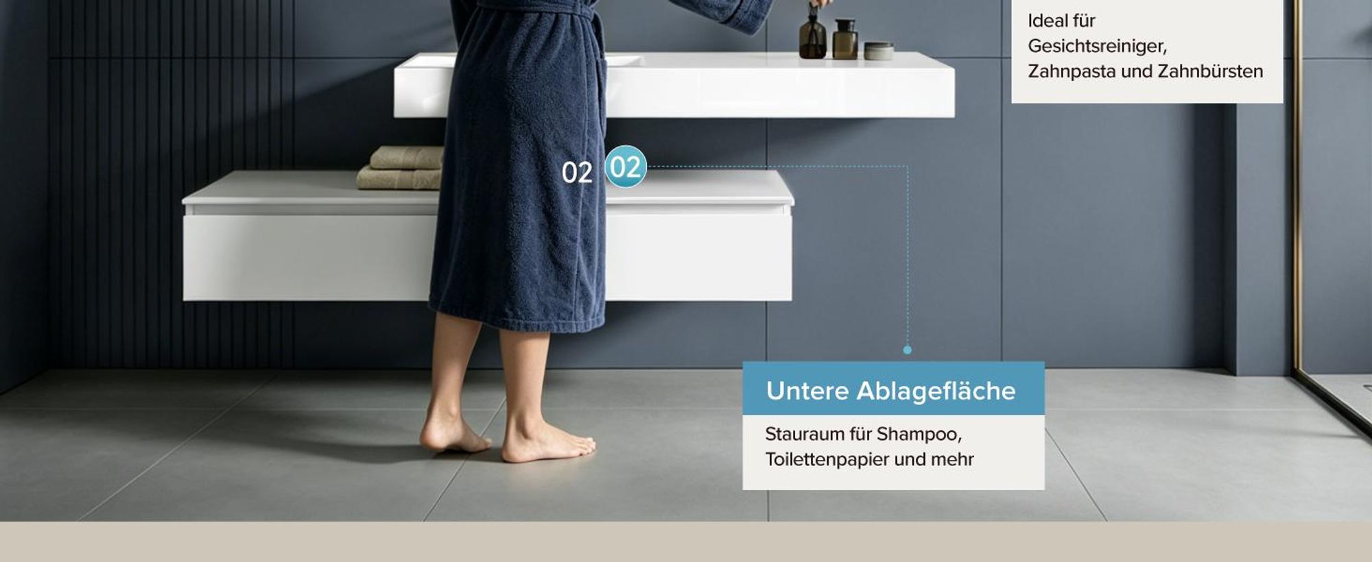 doporro Waschbecken-Unterschrank Badmöbel-Set in Weiß matt Design Waschplatz 150x48x25cm Badzimmerschrank inkl. Weiß matt Minralguss-Waschbecken und LED-Spiegel UP
