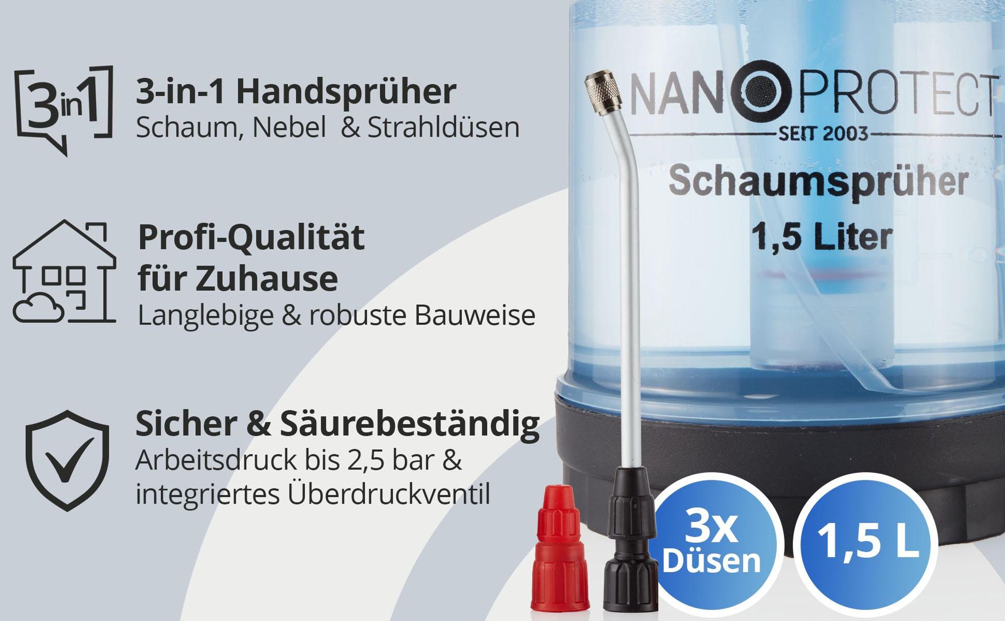 Nanoprotect Schaumsprüher mit 3 Düsen und Lanze
