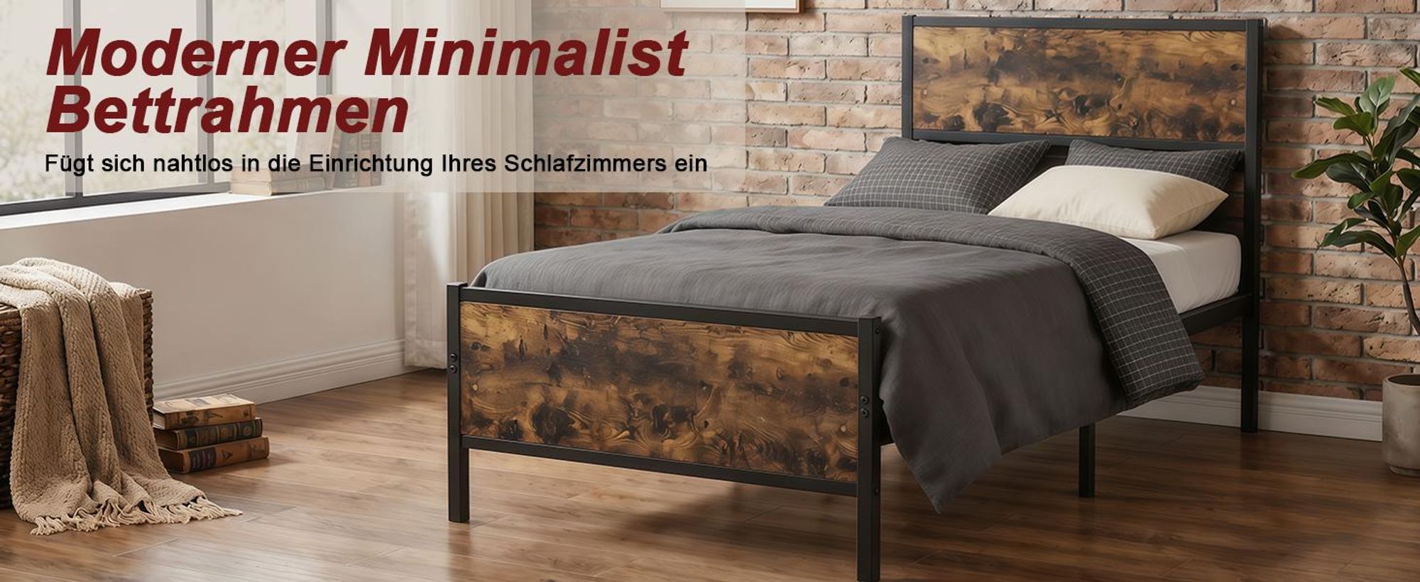Bett mit Lattenrost 90x200 140x200 cm Einzelbett/Doppelbett Gästebett mit Kopfteil Metall Bettgestell