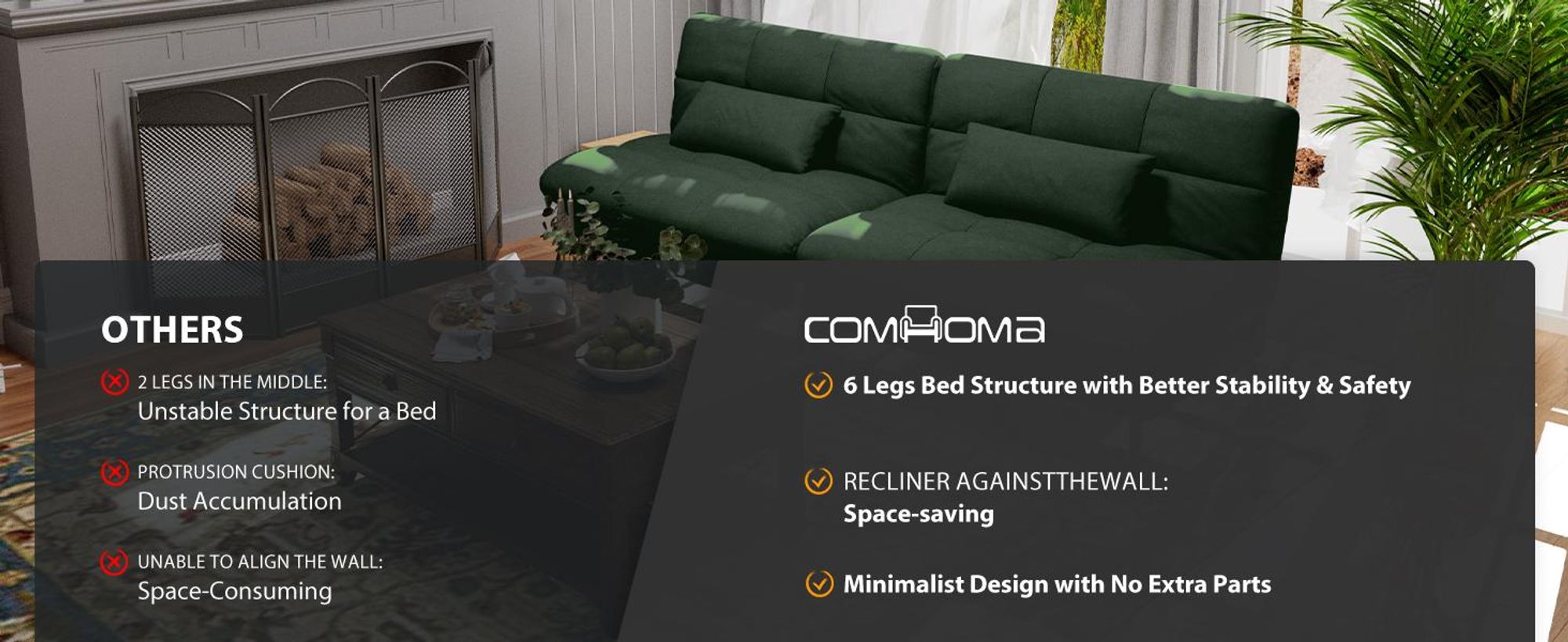 COMHOMA Divano letto con funzione letto, copertura divano futon pieghevole, divano letto, divano angolare, divano letto per ospiti, divano a 3 posti, con schienale regolabile