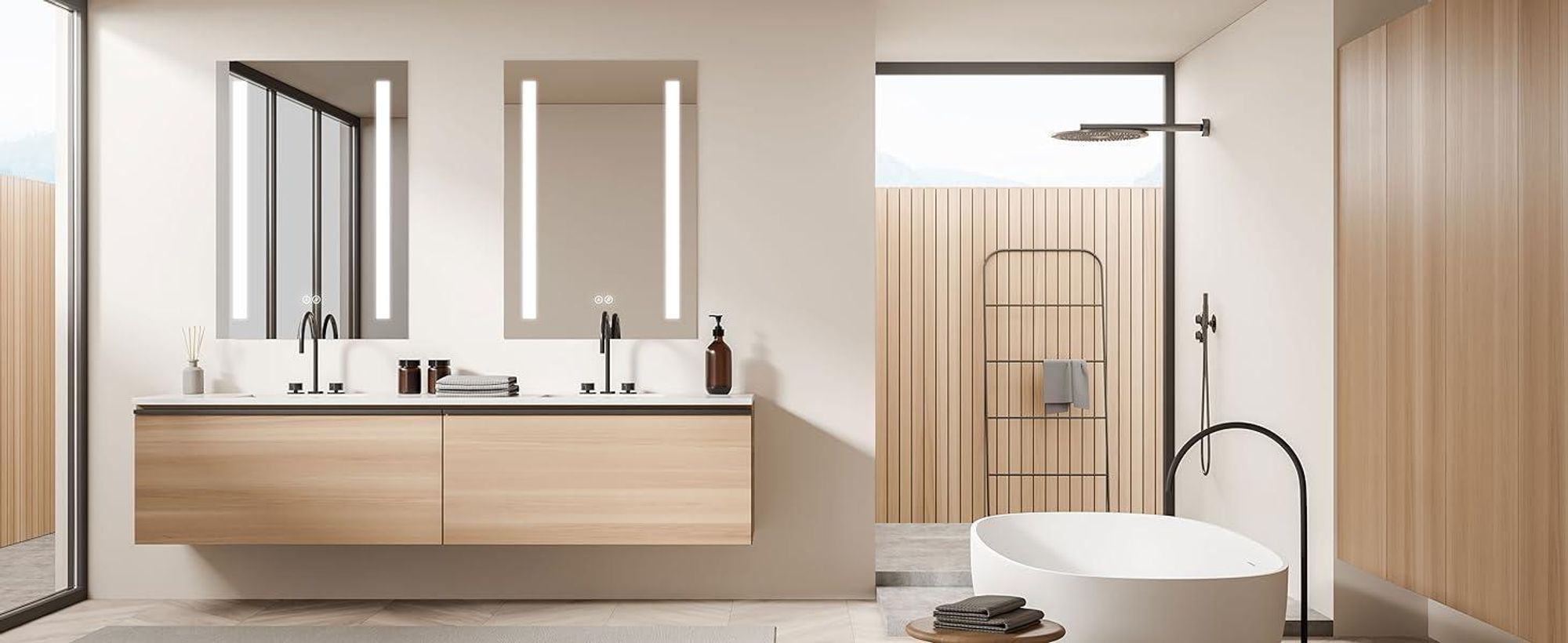 HOKO Badspiegel Wandspiegel 60x80cm+LED Wechsel Warmweiß-Kaltweiß-Neutral.mit Touch Schalter/Wandschalter einschaltbar.Memory-Funktion. IP44.Stuttgart