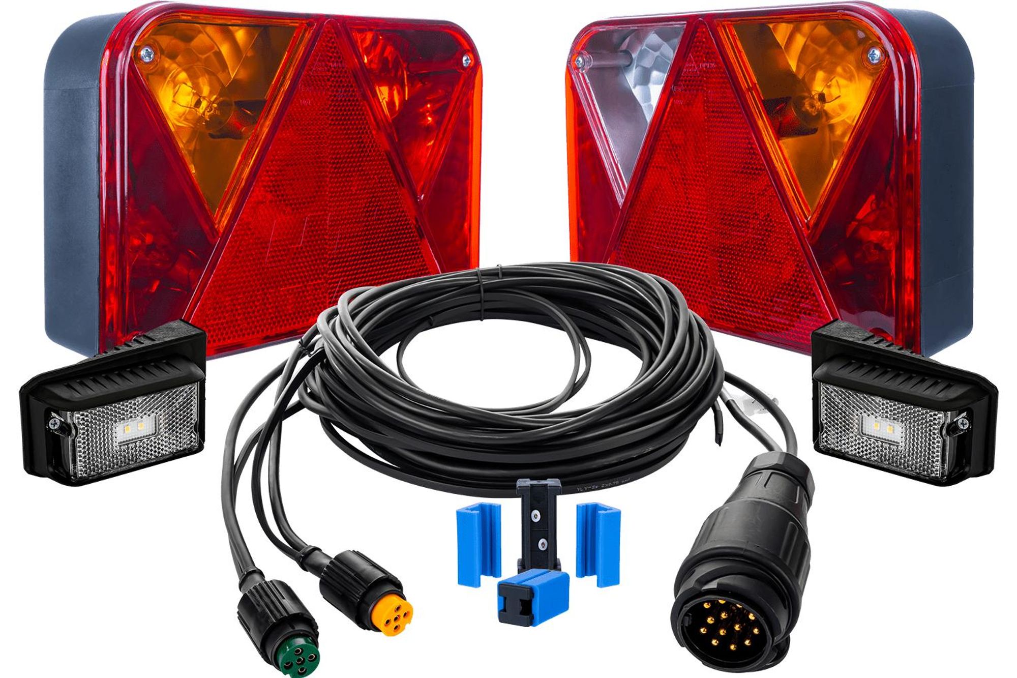Beleuchtungset: DOBPLAST Rückleuchte+ DOBPLAST LED-Seitenlichter + MANTES 5,5 m 13-PIN-Kabelbaum + Schnellverbinder