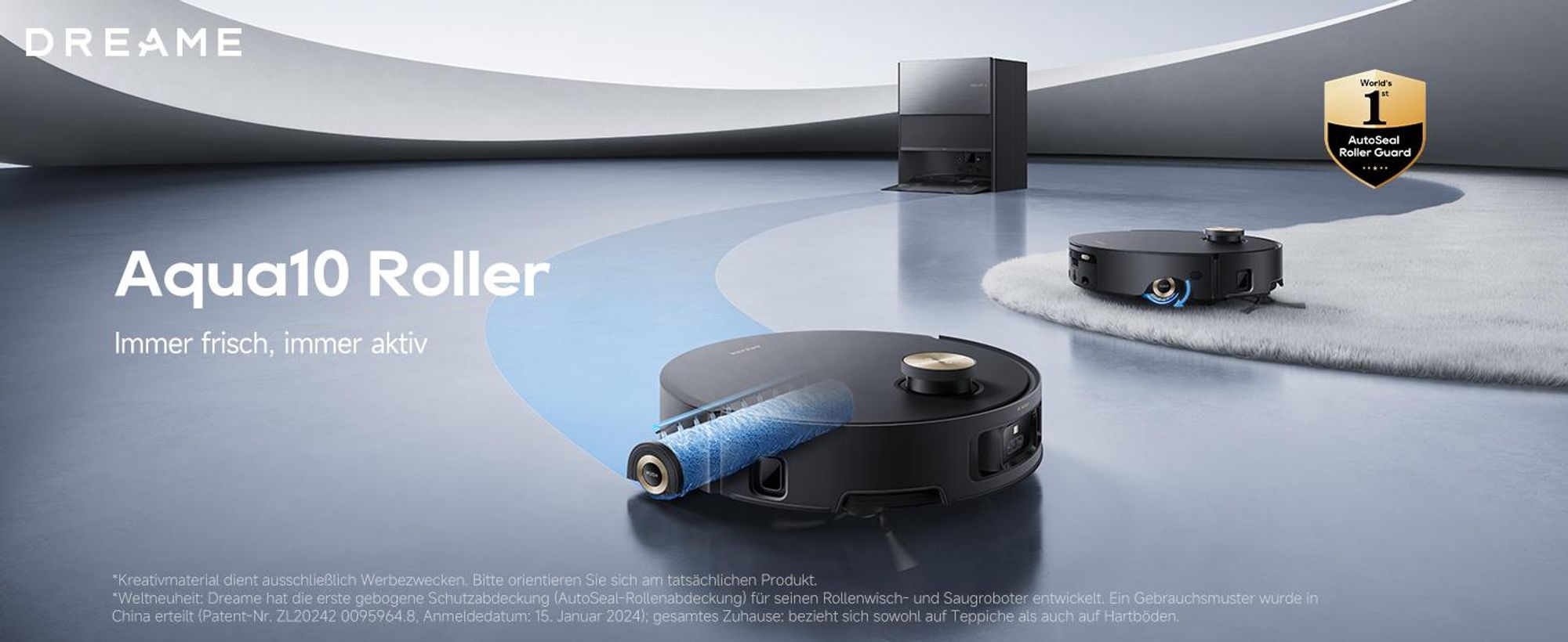 Dreame Aqua10 Roller Staubsauger Roboter mit Wischfunktion,30kPa Saugkraft,KI-Navigation,Heißwasserwaschen,Heißlufttrocknung,0 Tangle,Selbstreinigung