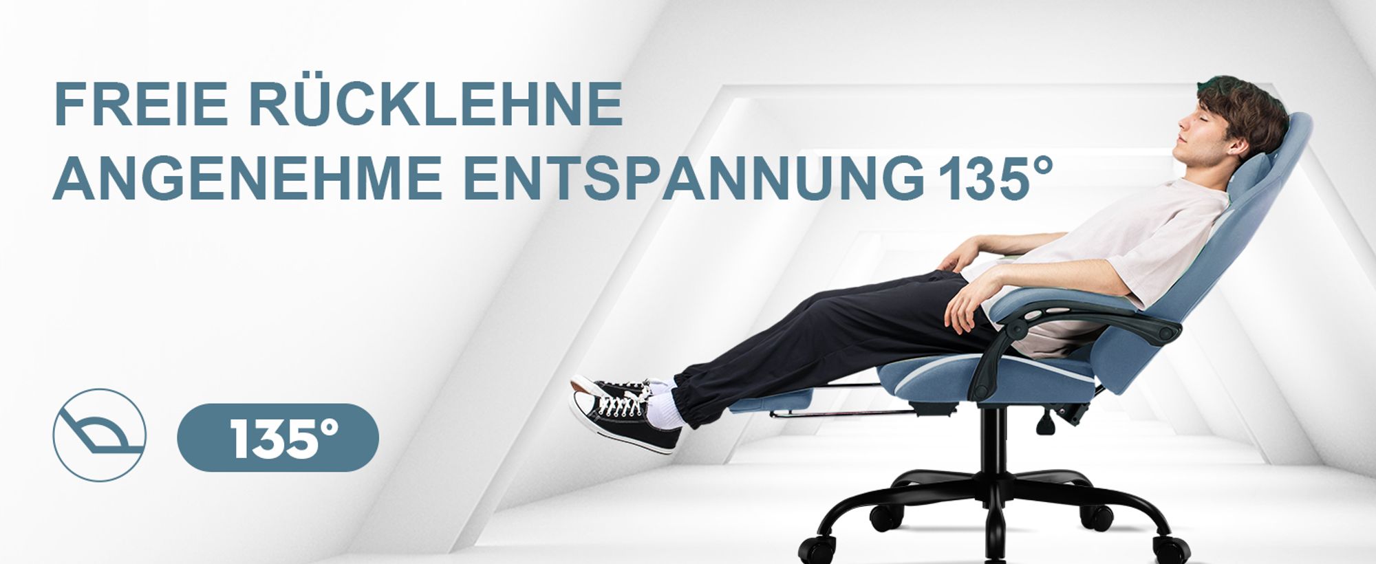 GTPLAYER Gaming Stuhl Ergonomischer Gaming Sessel Schreibtischstuhl mit Stoffoberfläche Atmungsaktiver Bürostuhl Federsitzkissen mit Fußstütze Blau