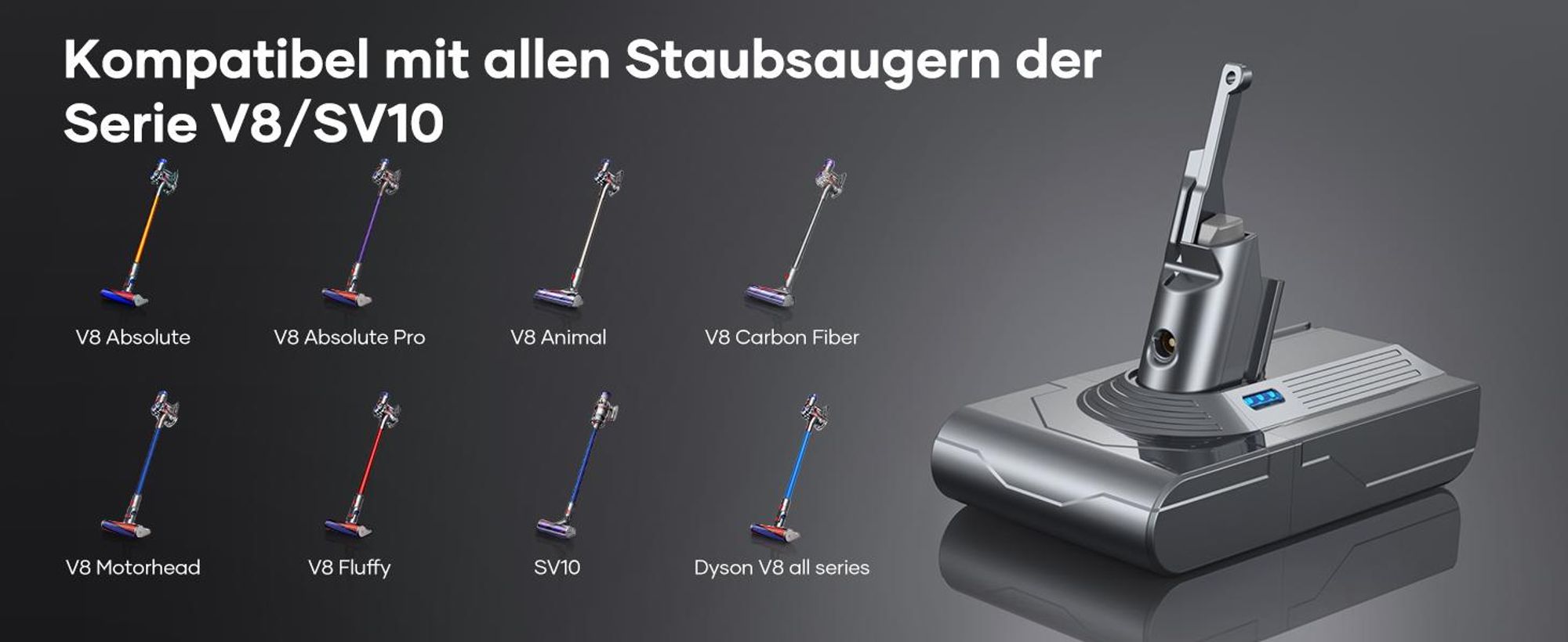 V8 Akku, V8-Ersatzakku, Ersatzakku für Dyson V8 SV10, Batterie für Dyson V8 Absolute Animal Fluffy Motorhead SV10 Schnurfreier Vakuum-Handstaubsauger