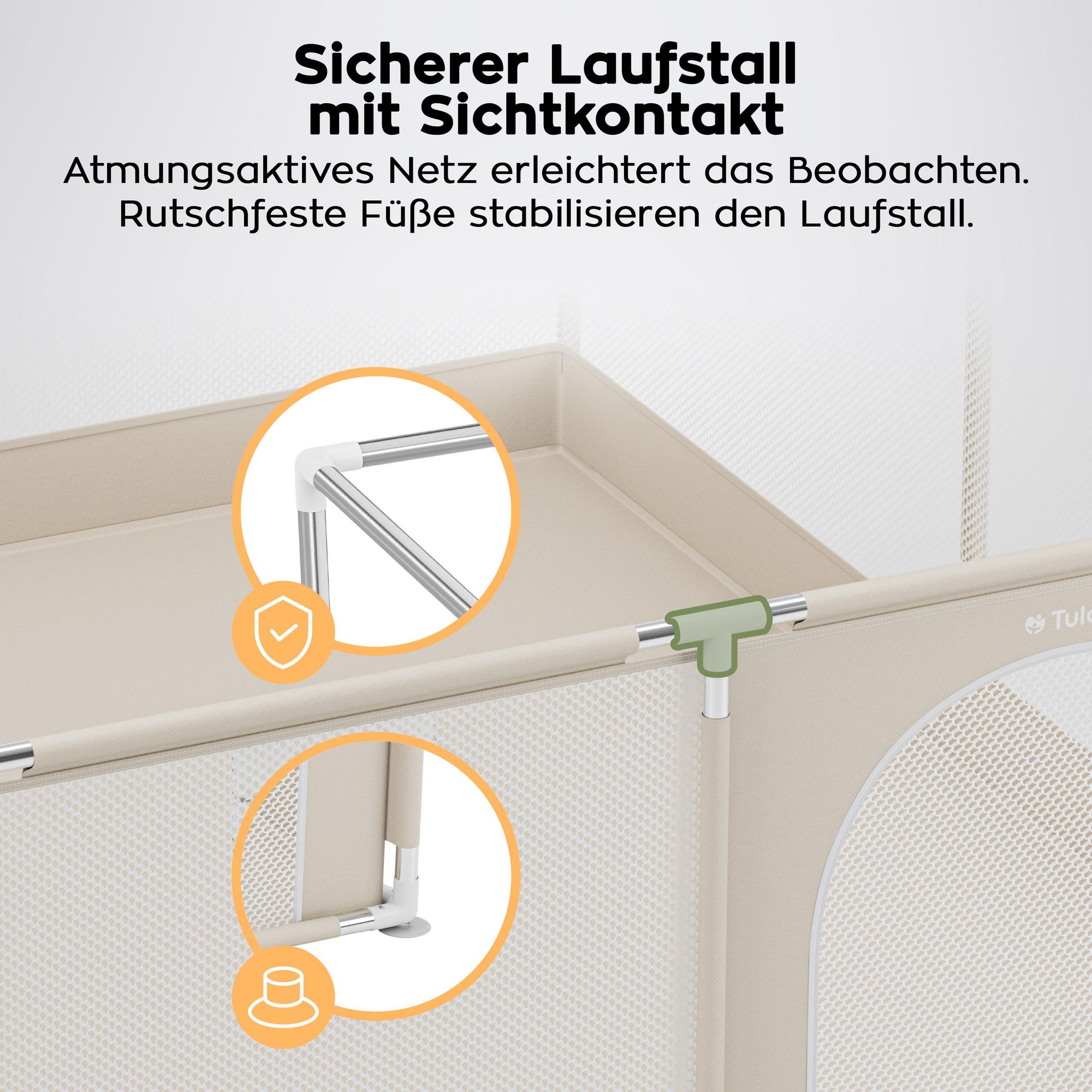 Baby Laufstall, Laufgitter Baby 150x180 cm Krabbelgitter für Kleinkinder baby mit Atmungsaktivem Netz von 6 bis 36 Monaten Rutschfeste Füße Tasche