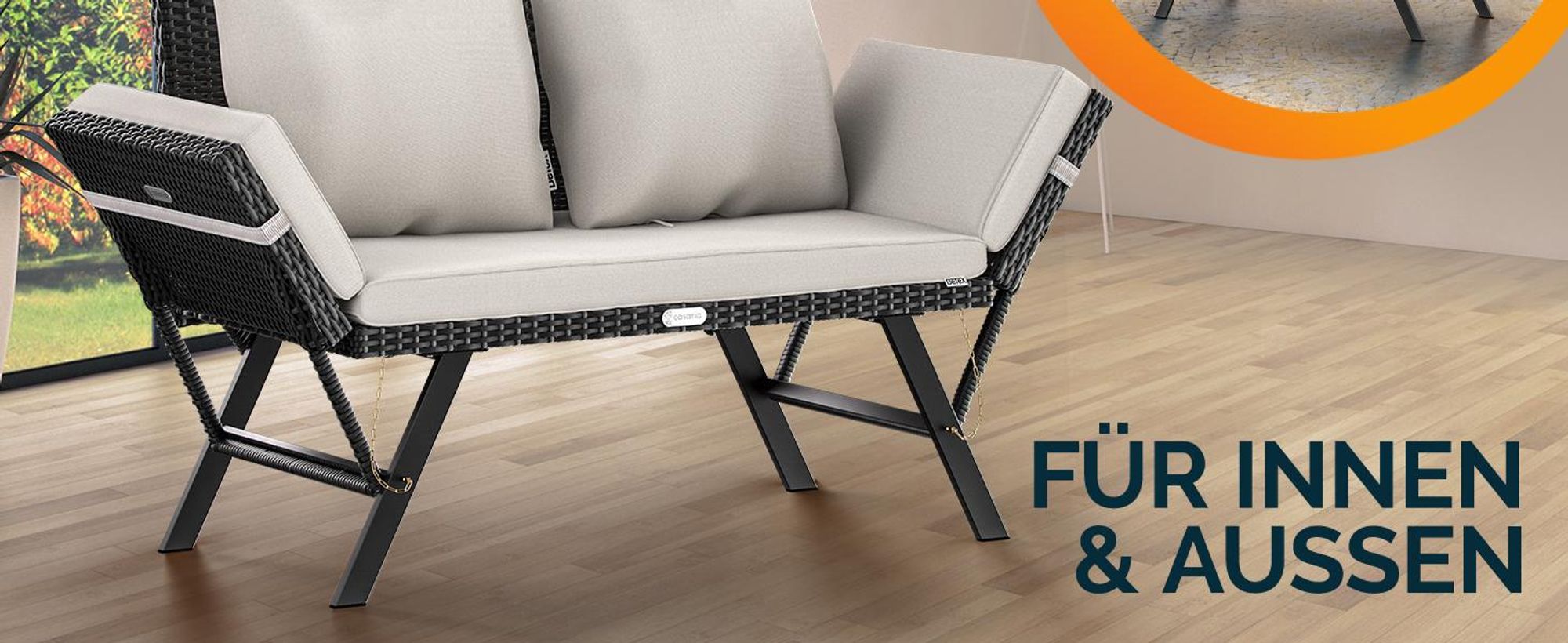 CASARIA® Polyrattan Gartenbank mit Liegefunktion Schwarz