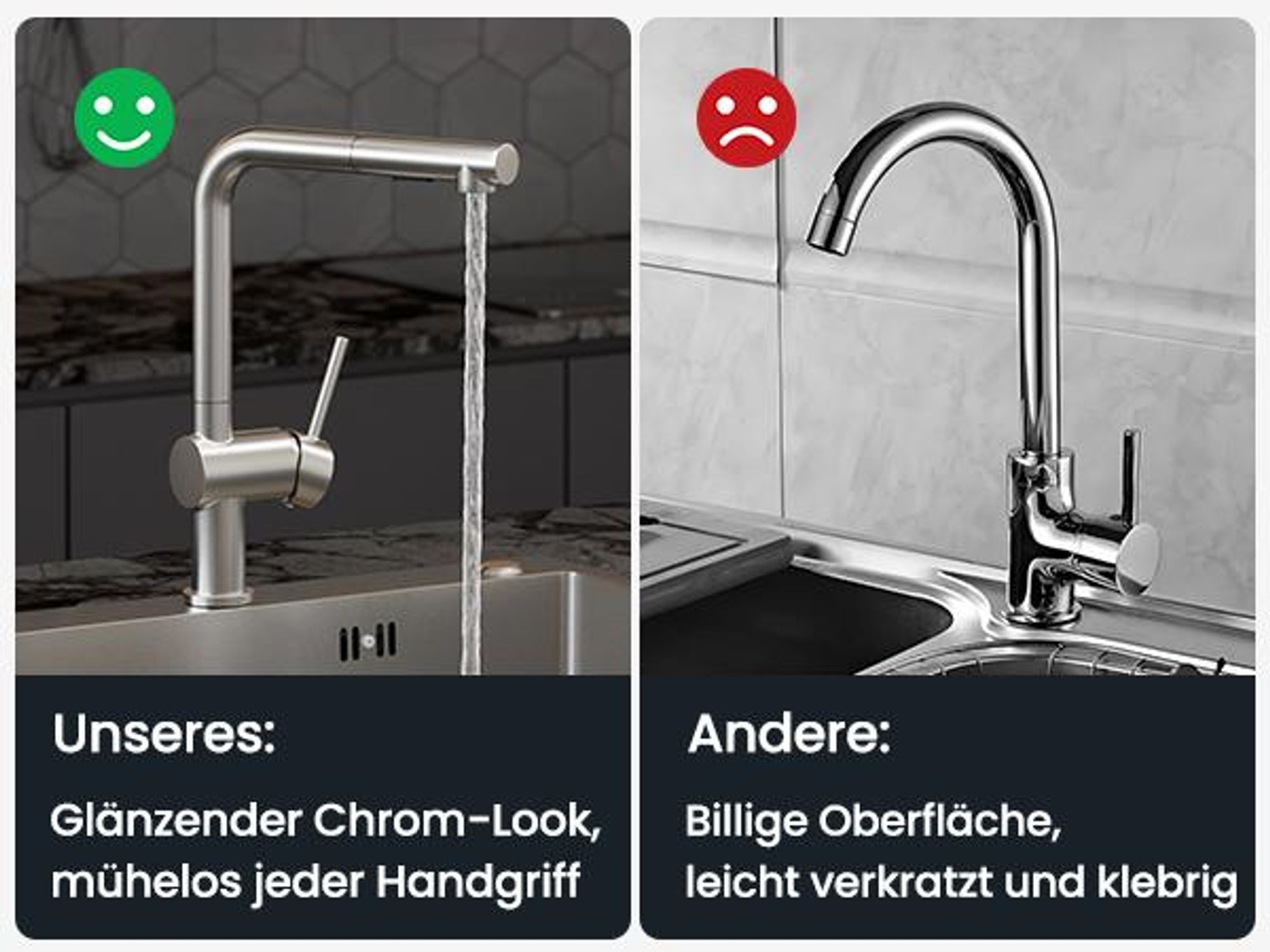 CECIPA MAX Küchenarmatur Ausziehbare Küchenarmatur mit Brause, Hochdruck-Mischbatterie für die Küche mit 2 Strahlarten, Spültischarmatur aus Edelstahl