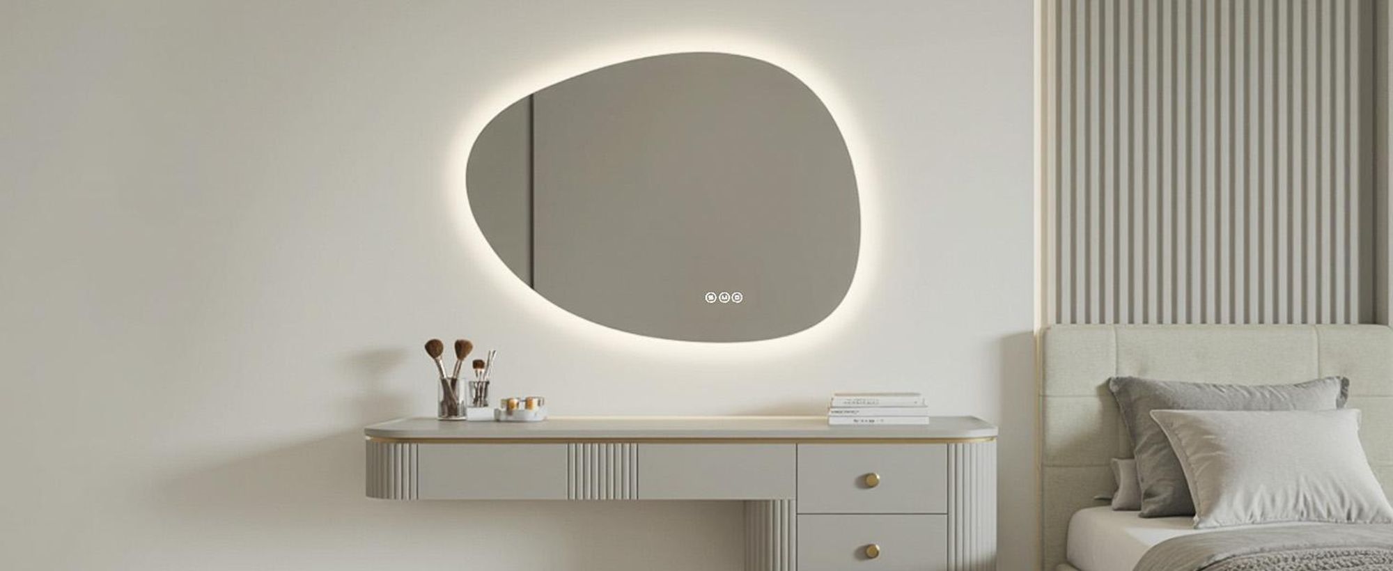 S'AFIELINA 60×45 cm Specchio asimmetrico LED - Specchio da bagno con illuminazione, funzione dimmer, montaggio orizzontale/verticale, antiappannamento, bagno e corridoio