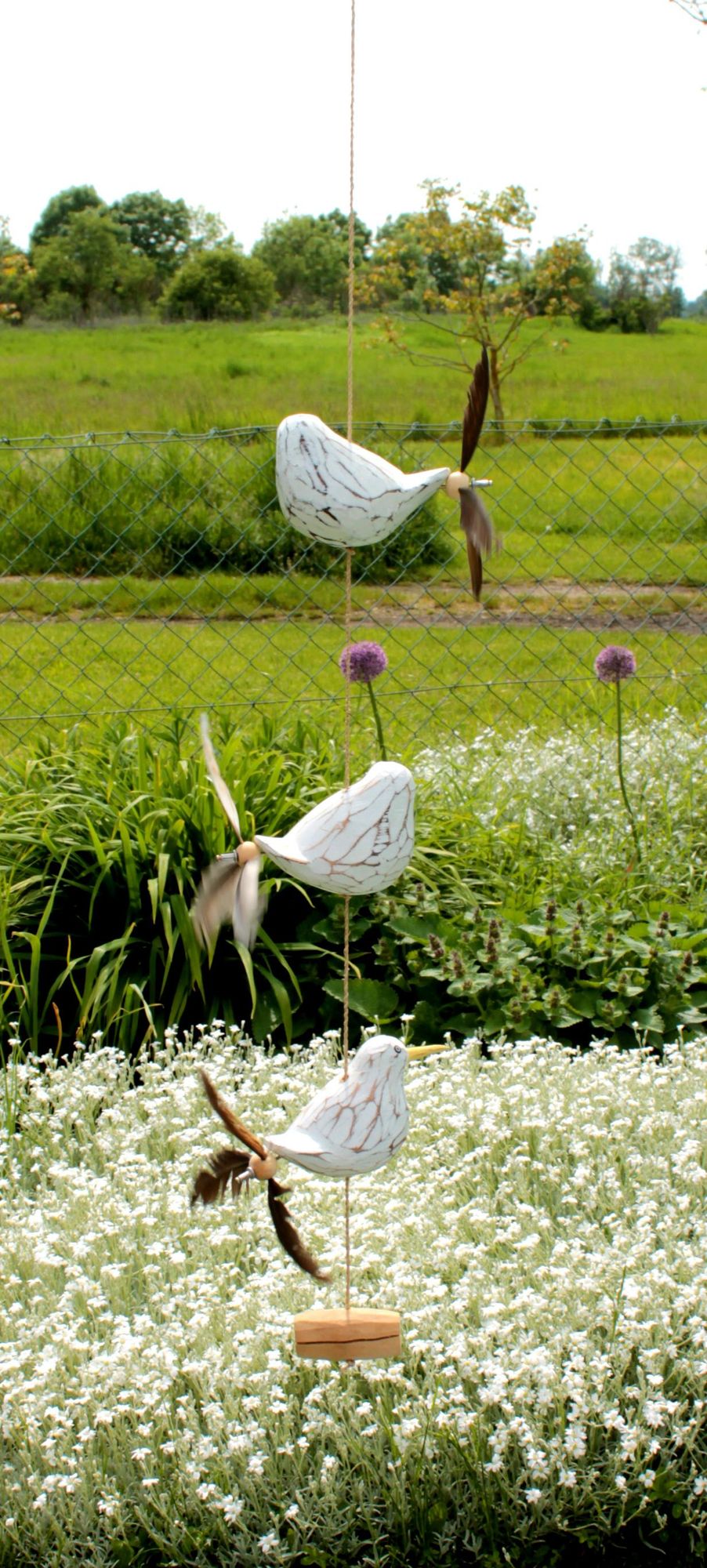 Windspiel mit 3 Möwen aus Holz mit Feder Propellern Garten und Balkondeko