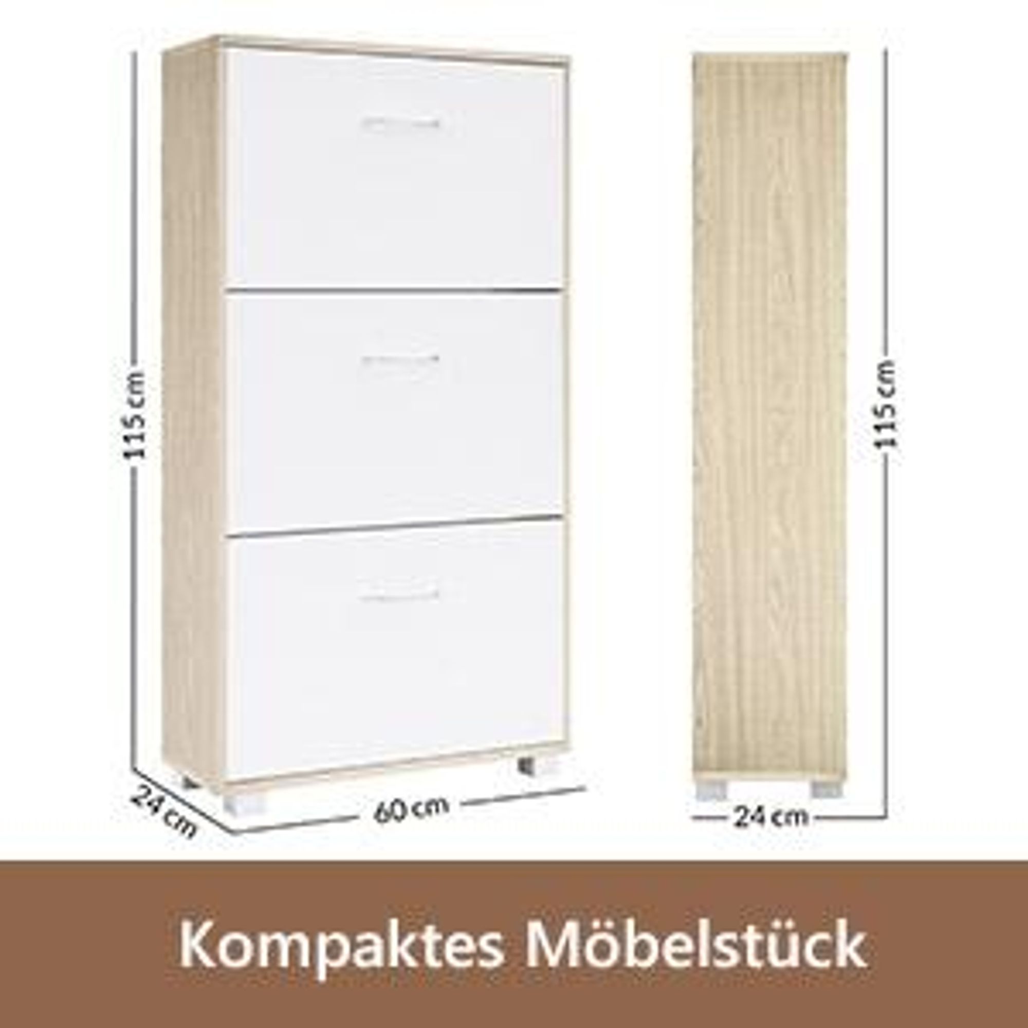 CASARIA Schuhschrank schmal für 18 Paar Schuhe, Eiche-Weiß