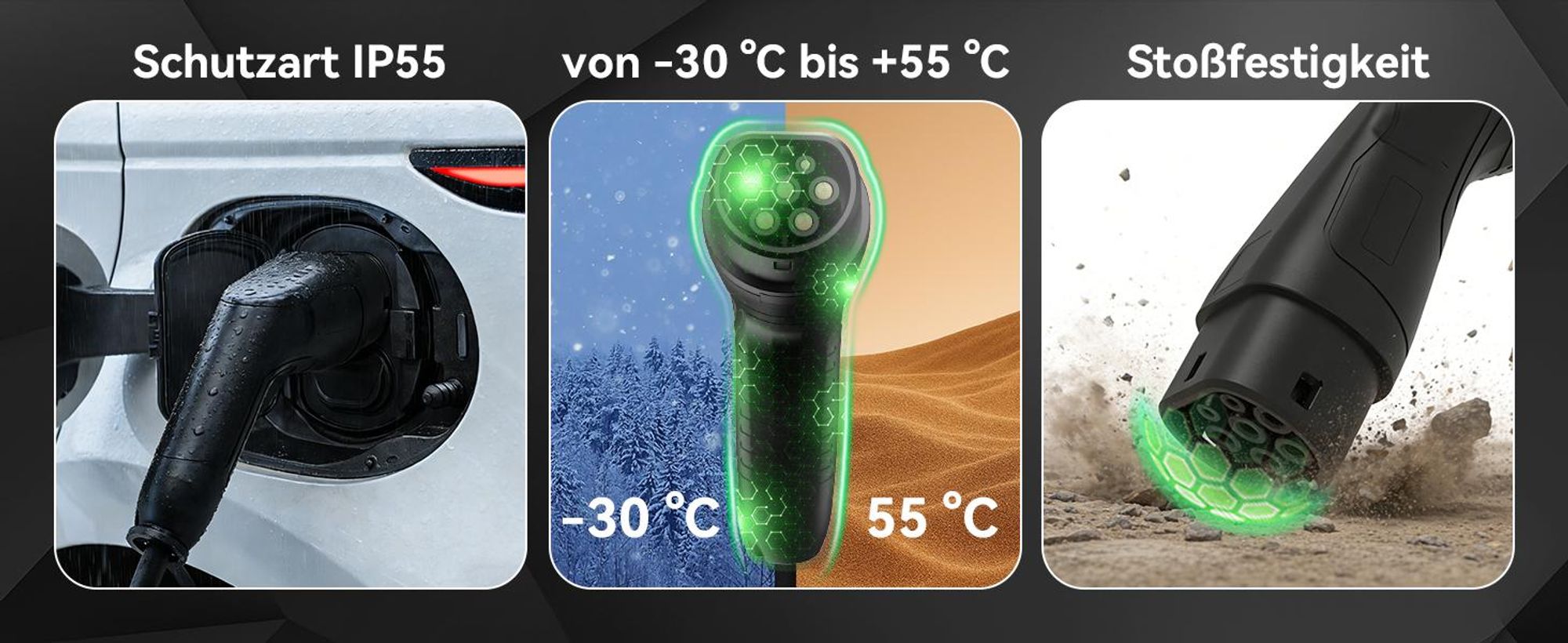 Puluomis Ladekabel 11kW 10m Typ 2/CCS Schnittstelle für Elektroauto, EV Ladekabel 3-phasig 16A, IP55 Wasserdicht mit Schutzhülle, Tasche