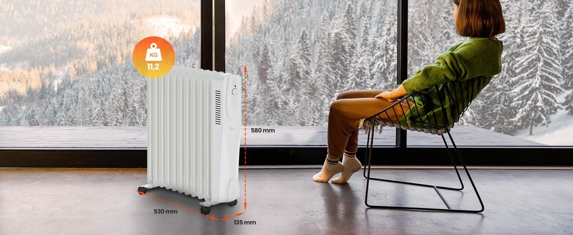 EXTRALINK Olejový radiátor 2500 W NY-25W1 elektrické kúrenie 11 rebier mobilný elektrický radiátor s termostatom