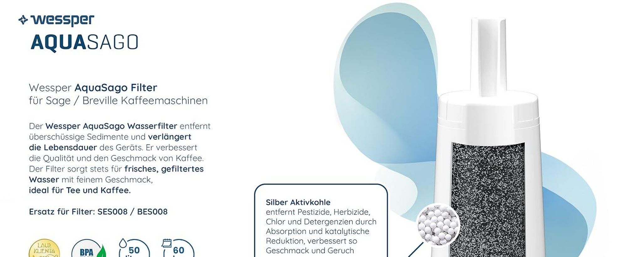 Wessper 6x AquaSago Wasserfilter für Kaffeemaschinen – Ersatz für SES008, BES008