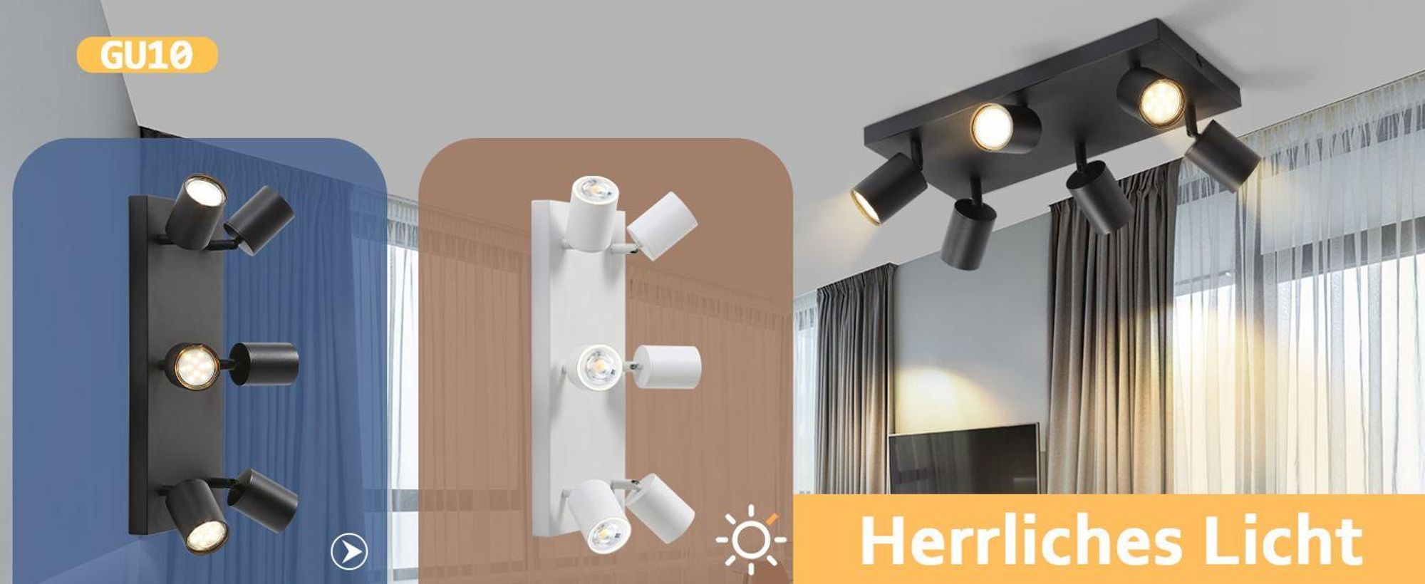 ZMH Lampa sufitowa LEDczarny reflektor sufitowy GU10 6 płomieni 330° obrotowy reflektor industrialny nowoczesny do salonu sypialnia kuchnia
