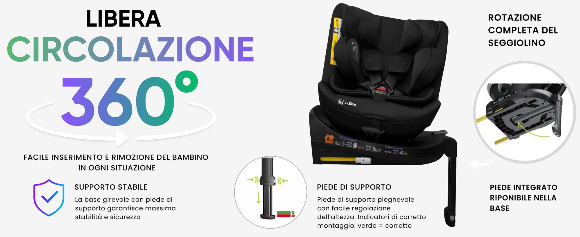 KidsZone Seggiolino Auto 0-36 kg Isofix Girevole 360° - 0-12 anni Gruppo 0/1/2/3 40-150 cm i-Size - Schienale Reclinabile In 8 Posizioni
