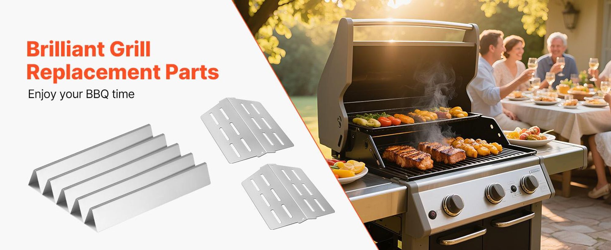 VEVOR Aromastäbe, 39 cm Grill Ersatzteil, für Weber Spirit I & II 200 Serien Grills, einschließlich Spirit ll E-210, ll E-220, ll S-210, E-210, S-210, porzellanemaillierte Stahl-Hitzeschild, 3er Pack, 446mm-b, 5+2 Teile Set