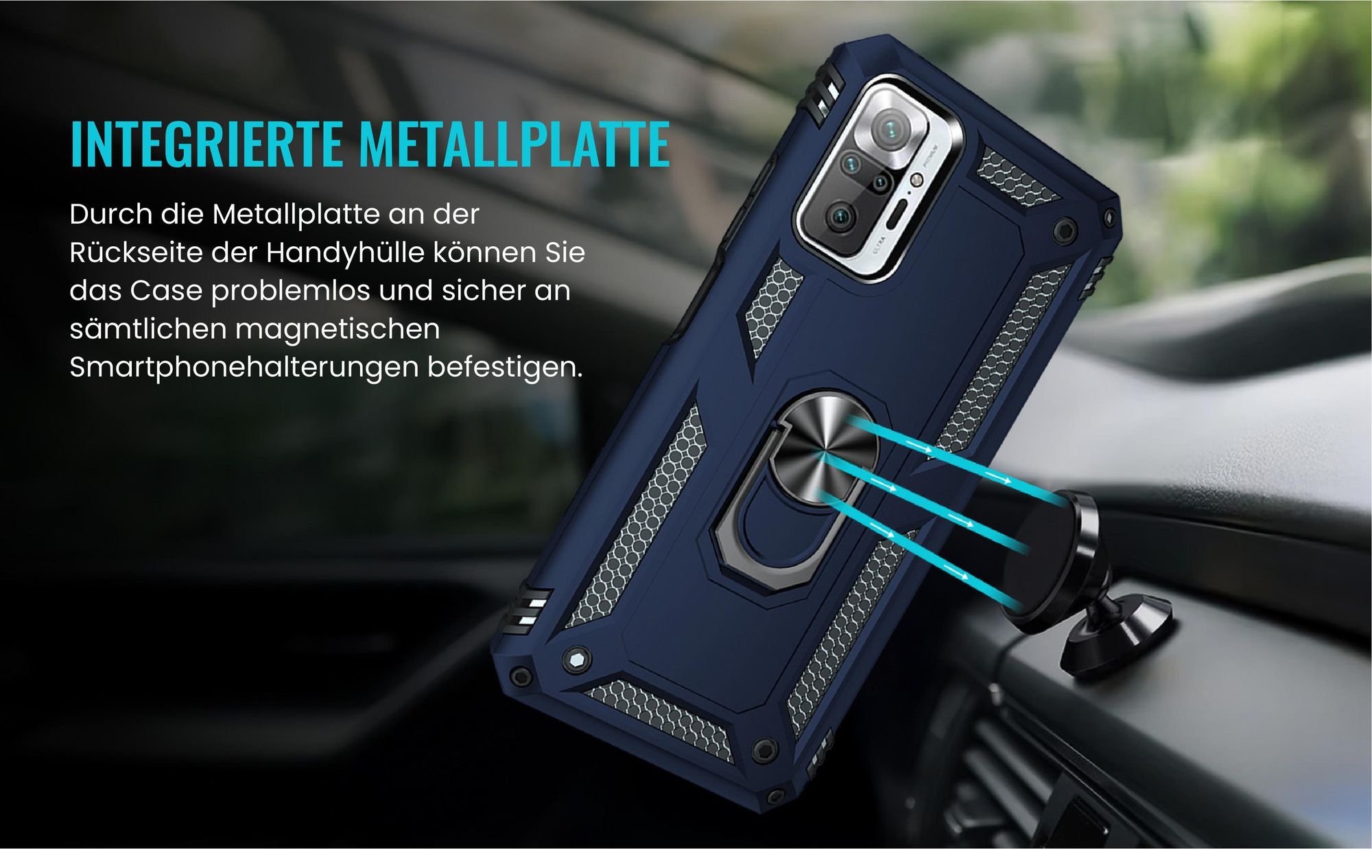 Bumper für Xiaomi Redmi Note 10 Pro in Blau mit Metallplatte