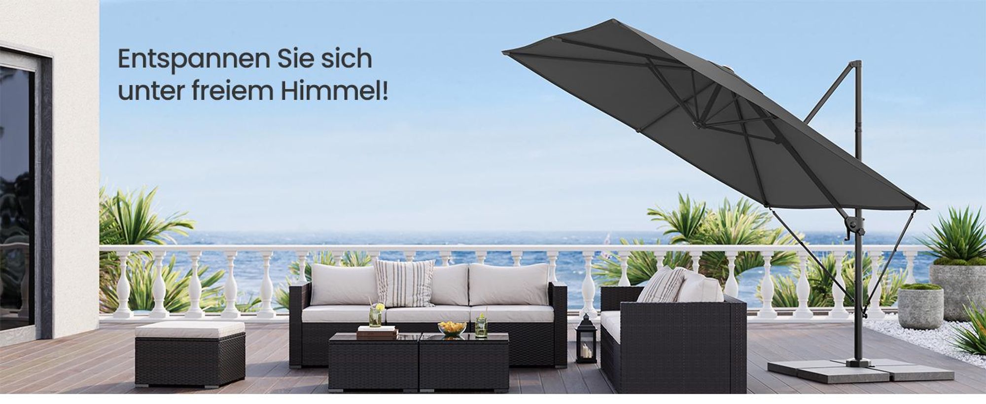 SONGMICS Sonnenschirm 270cm, Ampelschirm, UPF 50+, um 360° drehbar, mit Kurbel, Kreuzfuß