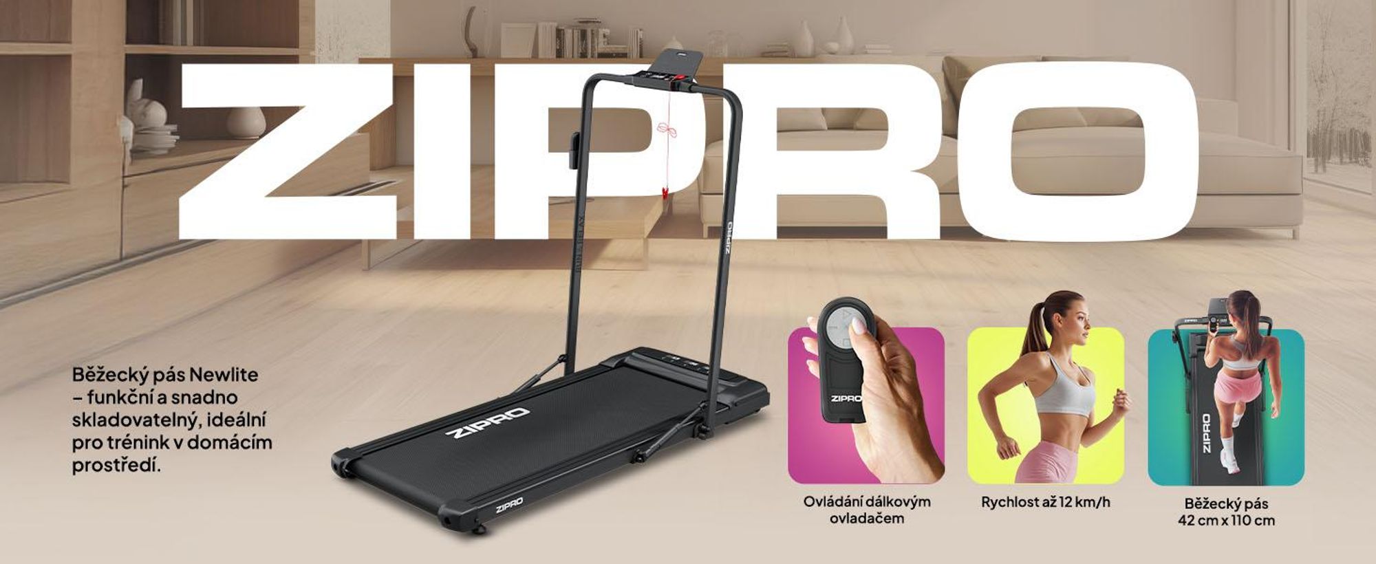 ZIPRO Newlite Sklopný bežecký pás – Walking Pad Podstôlový bežecký pás pre domáce použitie s rýchlosťou až 10 km/h Fitness zariadenie Bluetooth diaľkové ovládanie