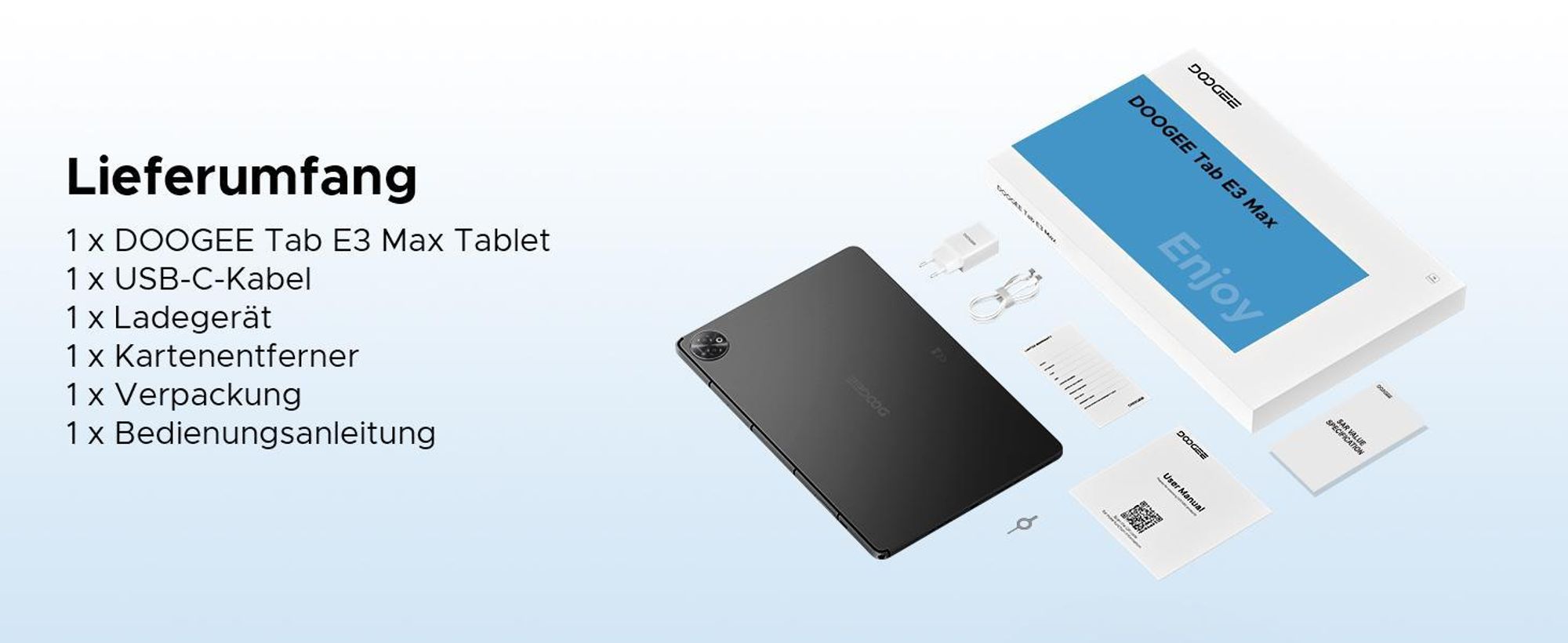 DOOGEE Tab E3 Max Android 16, 14 Zoll, 4G LTE, 48GB(8+40)+256GB(bis 2TB erweiterbar), 13500mAh/18W, 4G LTE, Widevine L1