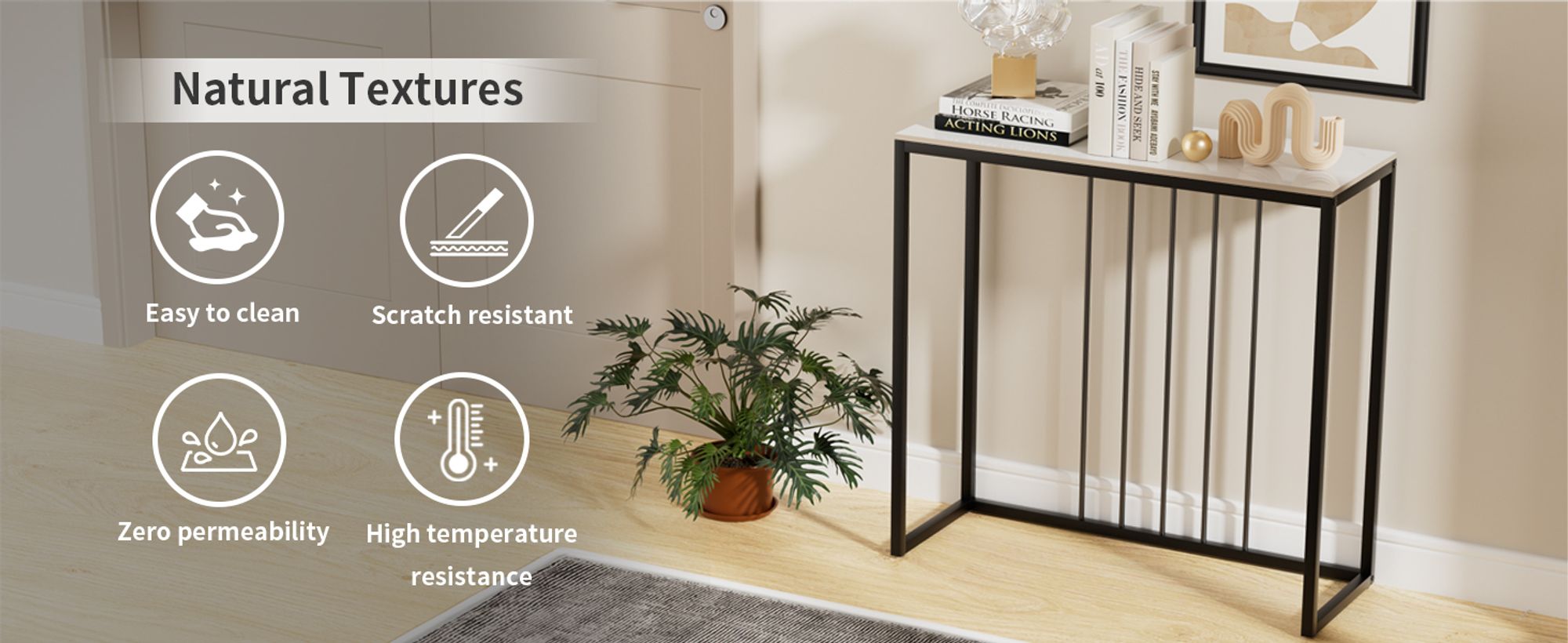 WISFOR Konsolentisch Marmor Flurtisch Dekotisch Sideboard Beistelltisch mit Metallrahmen Wohnzimmer Eingangsbereich