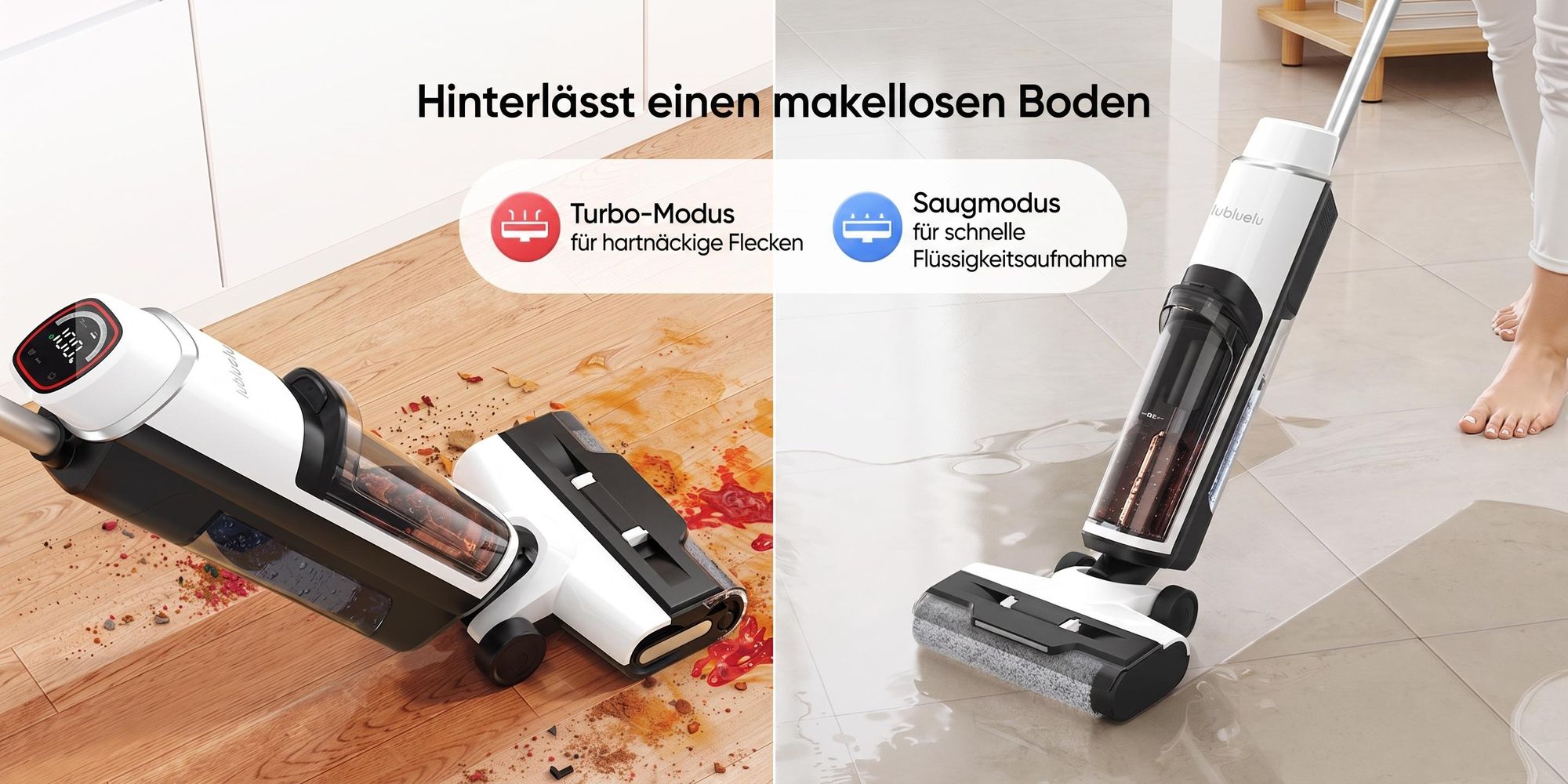 Lubluelu 3-in-1 Nass-und Trockensauger, 17kPa Saugkraft, Selbstreinigungsfunktion per Knopfdruck, HEPA-Filter, Intelligente Sprachansage, Für Tierhaar