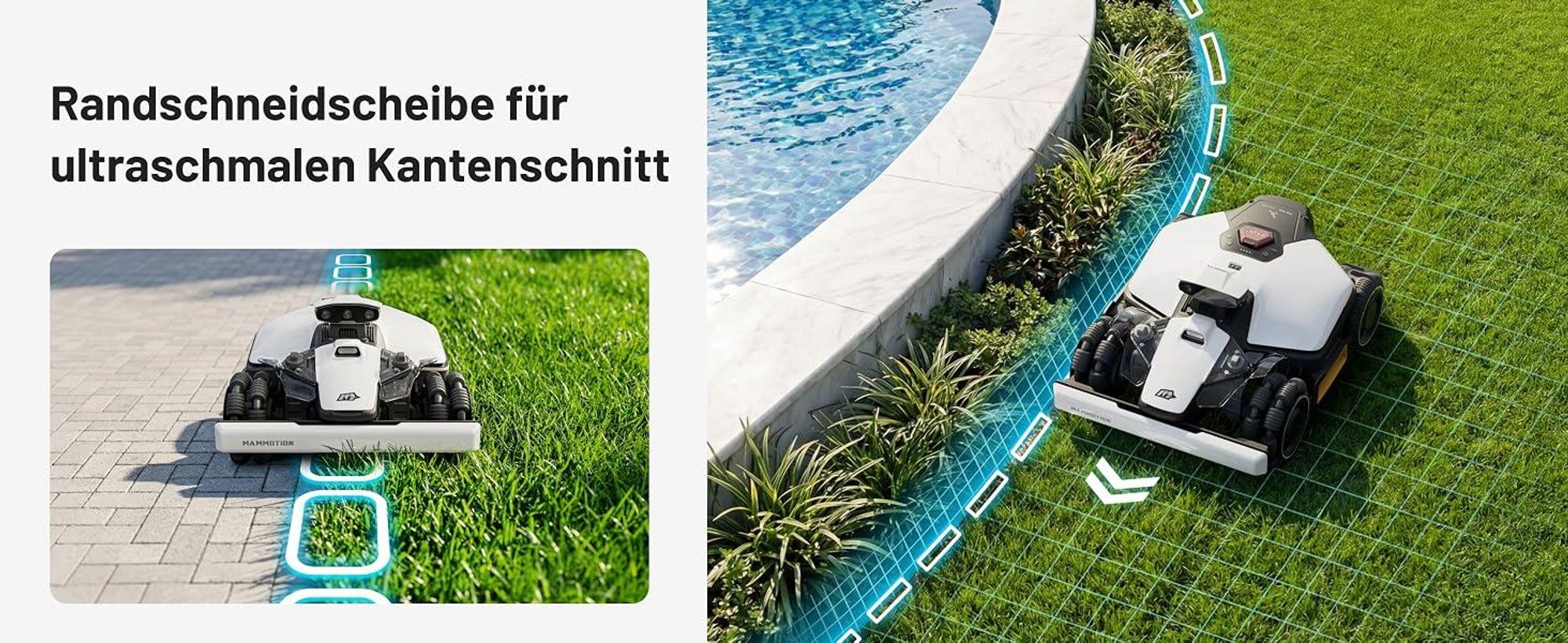 Mähroboter Mammotion LUBA Mini 2 AWD 1000 mit Garage, Waschständer, ohne Kabel, bis 1000 m², Randmähen, DropMow, Auto-Kartierung, 4G-Modul, APP