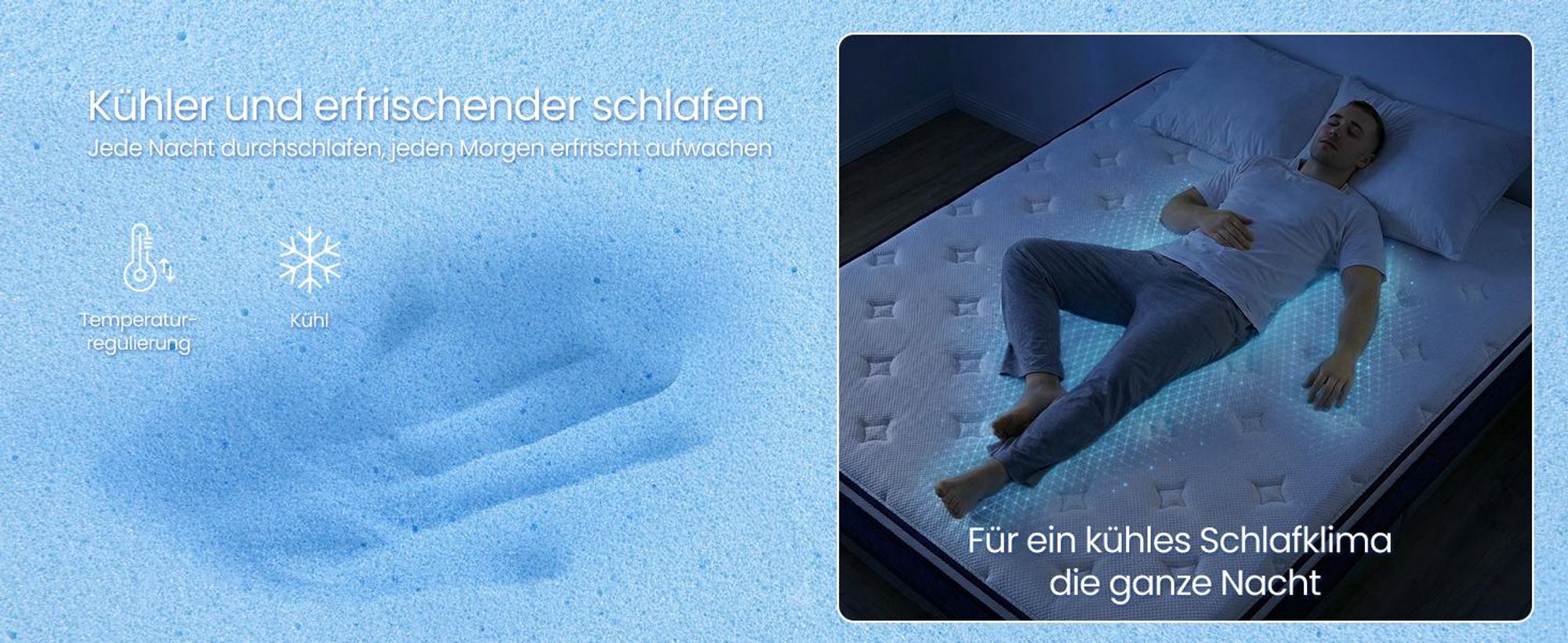 VASAGLE Federkernmatratze 140 x 200 x 25 cm, Gel-Memory-Schaum, mittelfest, 7-Zonen, Schlafzimmer, atmungsaktiv, blau