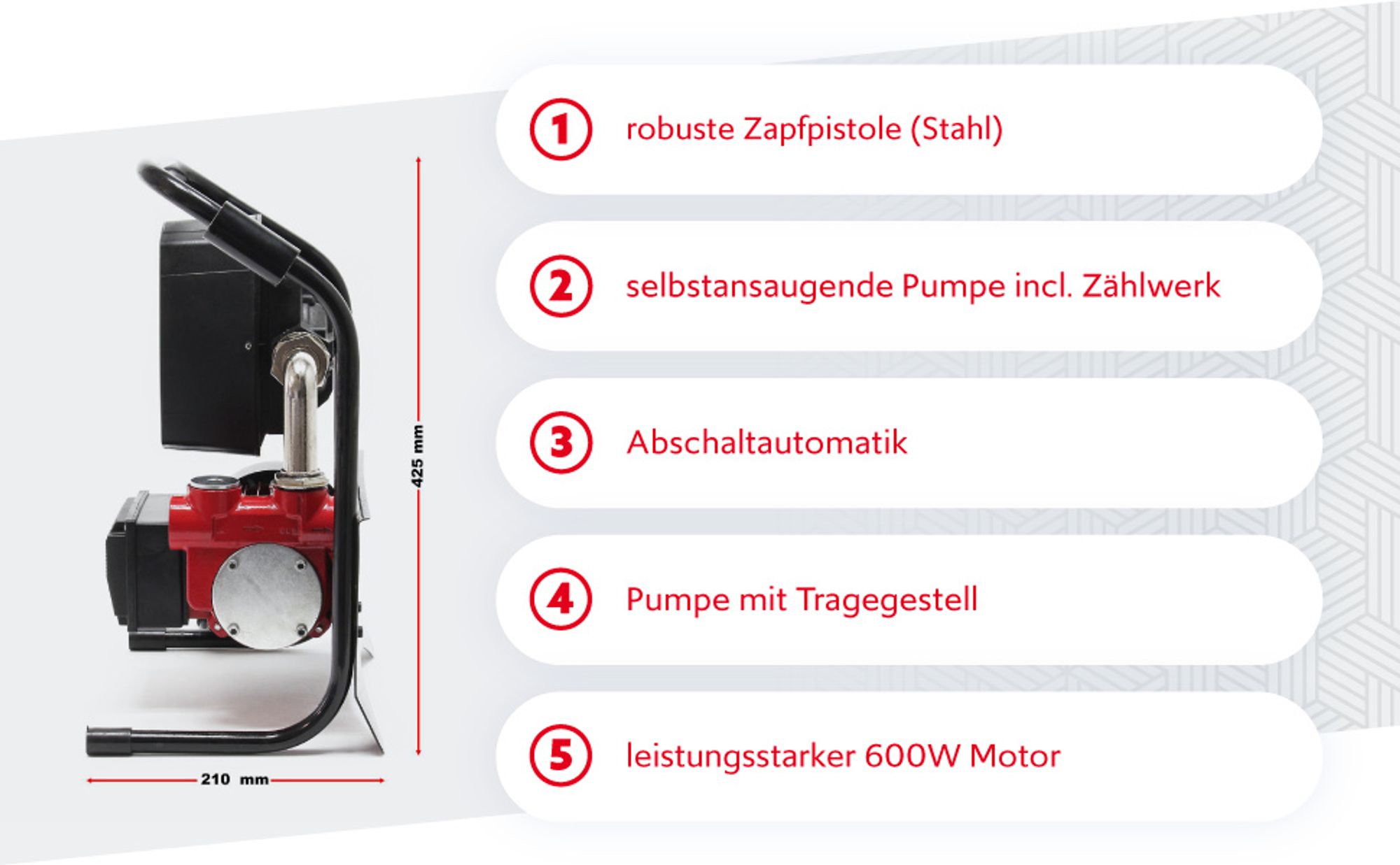 Wiltec Heizöl- und Dieselpumpe 230V/600W 40l/min selbstansaugend Pumpe mit automatischer Pistole, Kraftstoffpumpe, Absaugpumpe