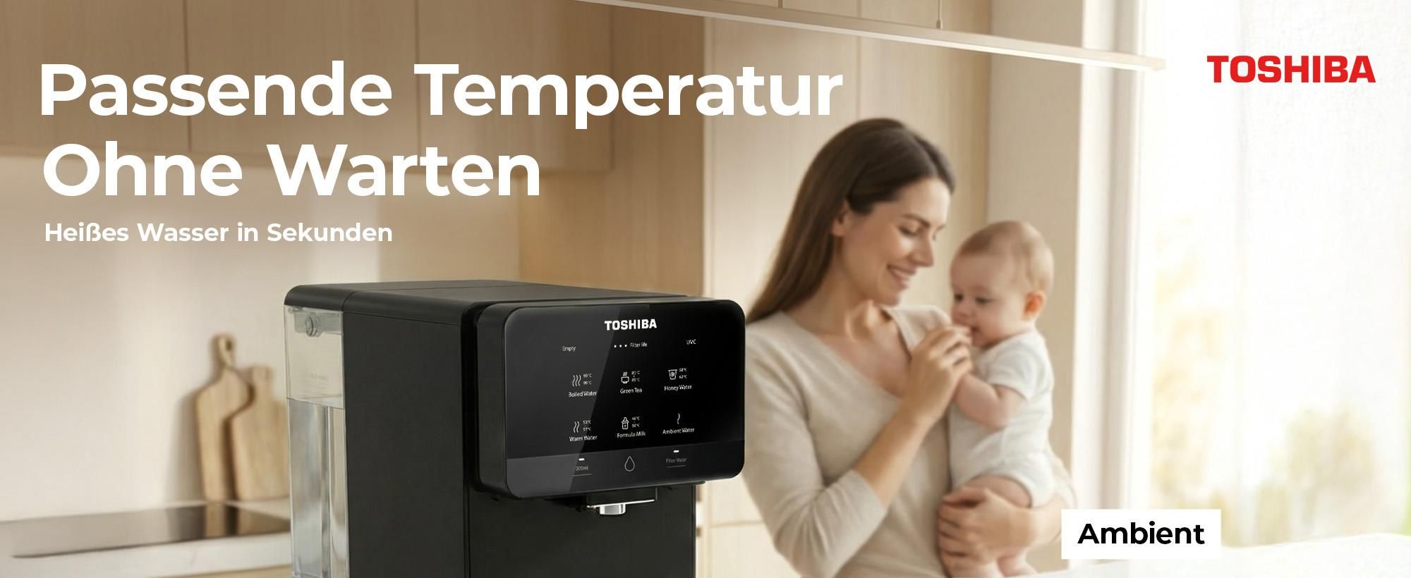 Toshiba Osmoseanlage, Wasserfilter Trinkwasser, Auftisch, Keine Installation, Heißwasserspender, Umkehrosmoseanlage, Mehrfach-Filterung, grau