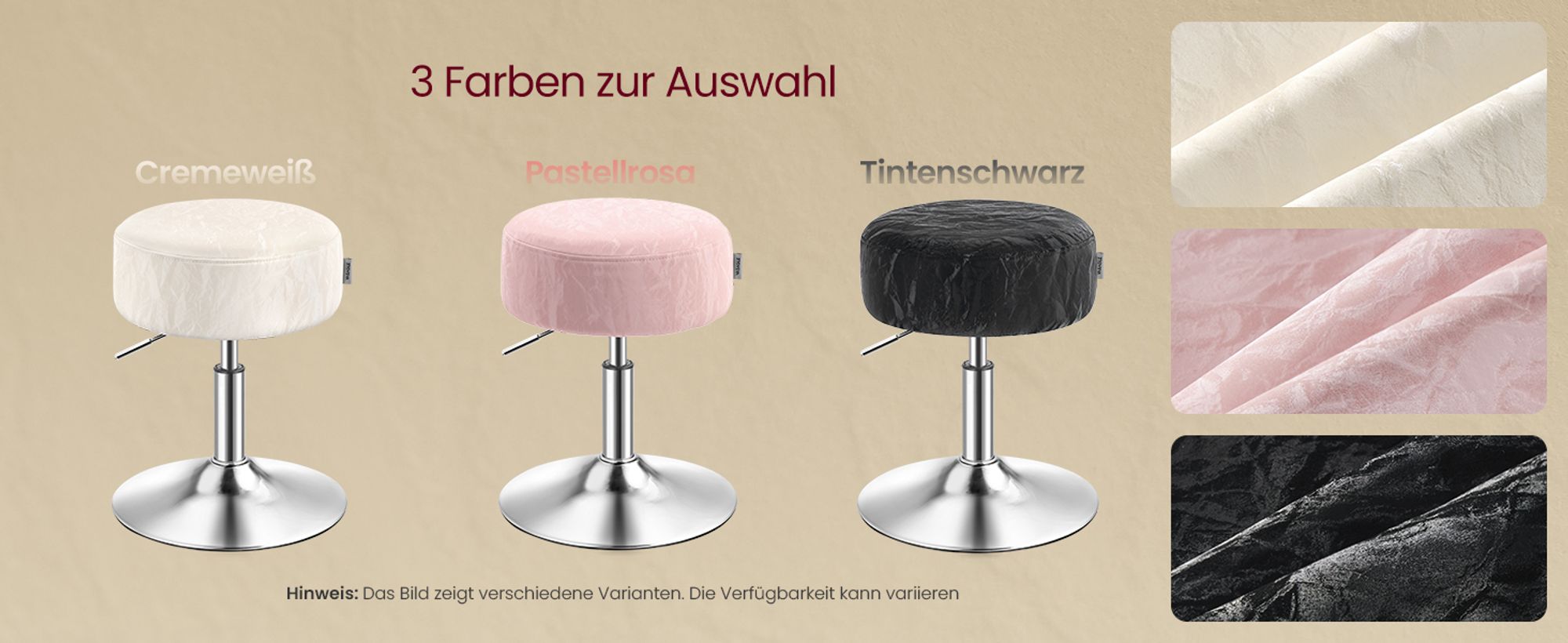 Schminkhocker, Schminkstuhl, Sitzhocker, höhenverstellbar, 360° drehbar, PU, dicke Polsterung, für Schlafzimmer, Küche, Esszimmer, cremeweiß