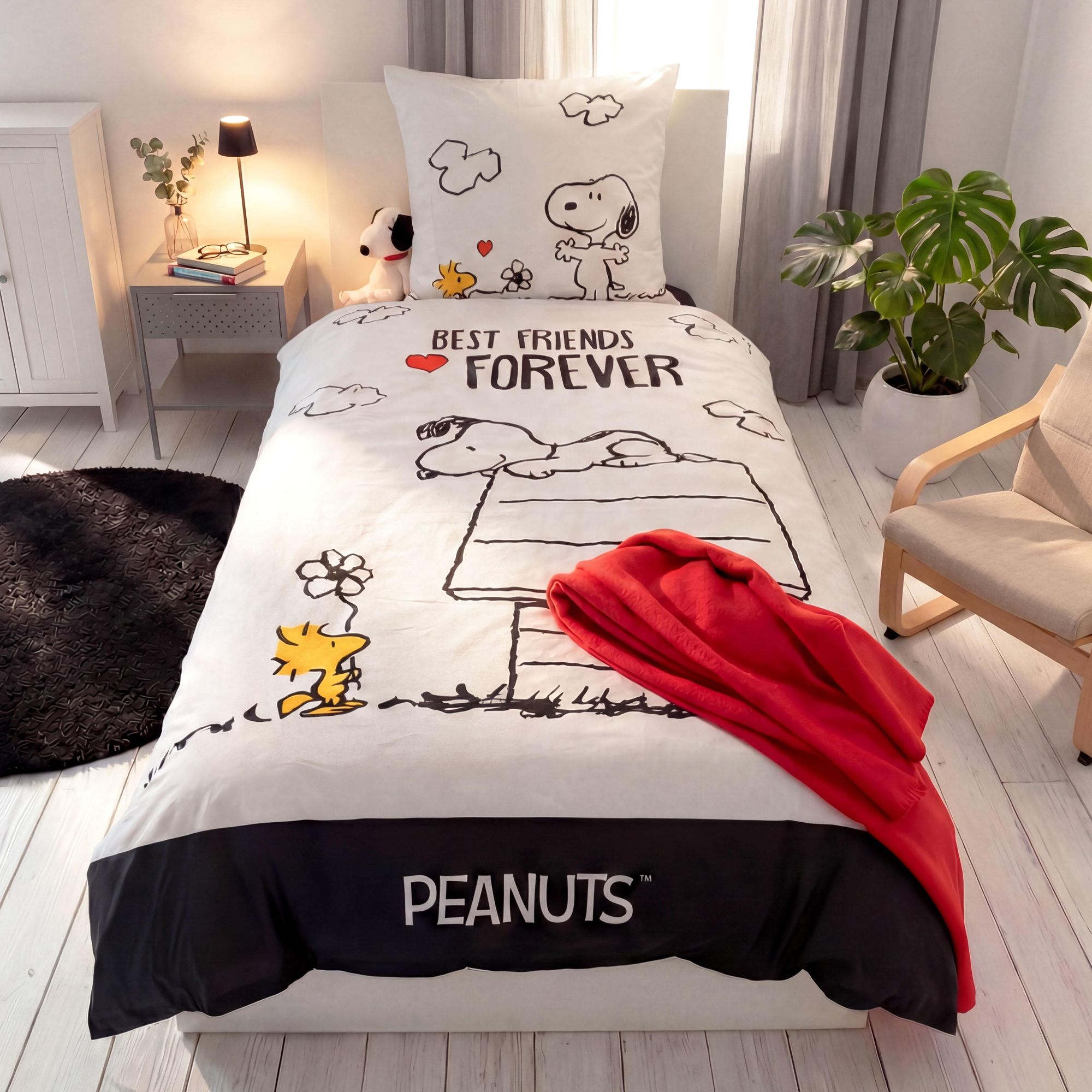 Ein Beispiel für die tolle Atmosphäre im Schlafzimmer mit der tollen Peanuts Bettwäsche