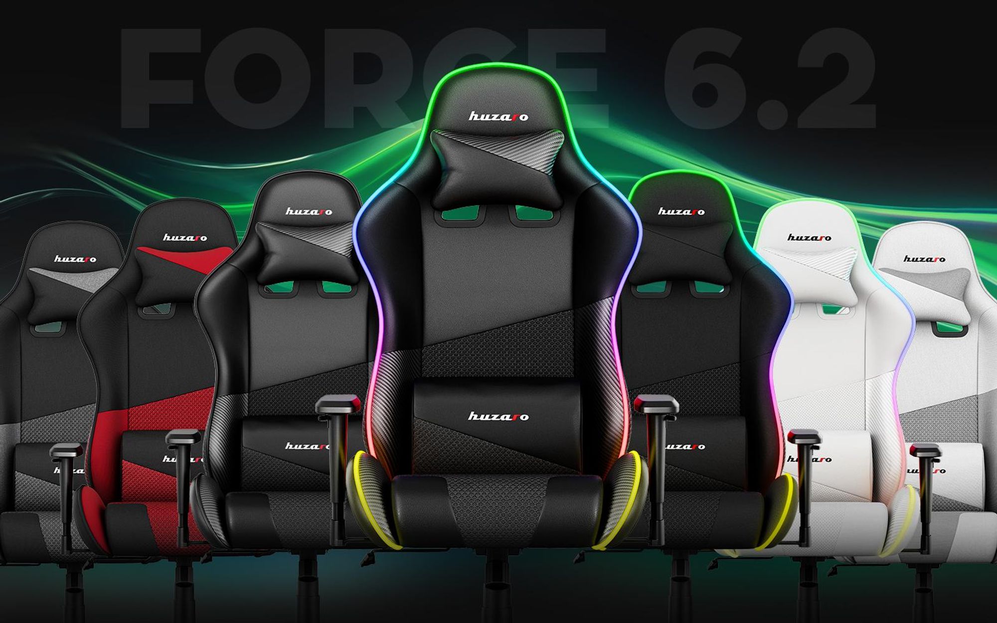 Huzaro Force 6.2 | RGB LED Beleuchtung Gaming Stuhl Gamer Bürostuhl Schreibtischstuhl Gamer Kopfstütze Lendenstütze | bis 130 kg belastbar | Schwarz