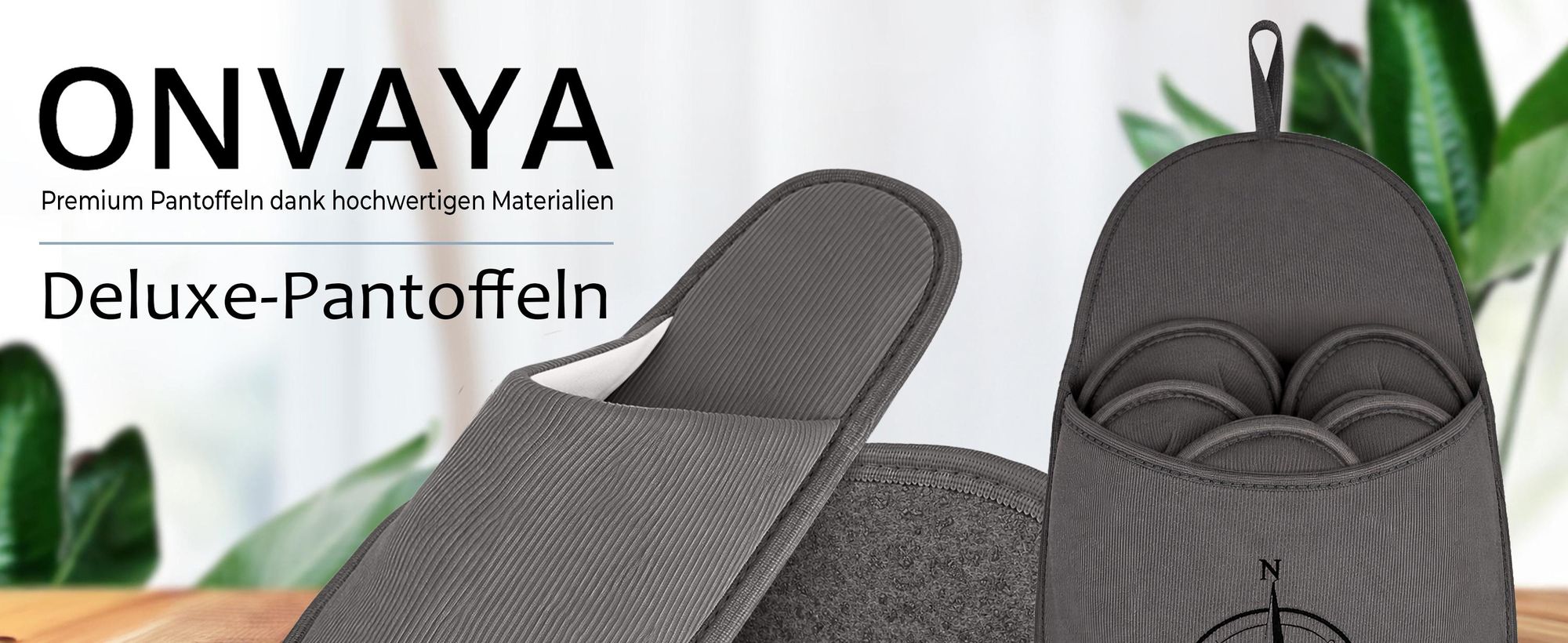 ONVAYA® Premium Gästehausschuhe Set Kompass | Waschbare Gästepantoffeln Rutschfest & Komfortabel | 5 Paar stilvolle Hausschuhe für Gäste Guest Slipper