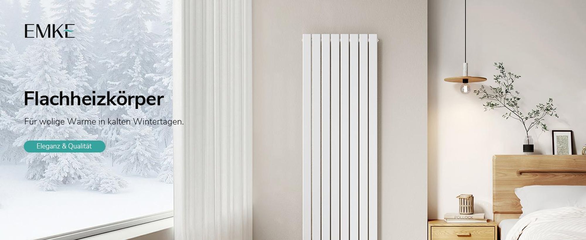 EMKE Heizkörper Vertikal Design Paneelheizkörper 1800x460mm Weiß Einlagig flach Mittelanschluss Heizung, 839W ohne Heizstab