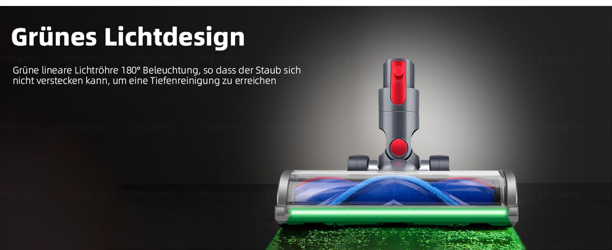 Bürste für Dyson V7 V8 V10 V11 V15 Staubsauger, Kopf-Ersatzteile mit grünen LED,Turbinenbürstenaufsatz für Teppiche, Hartholzböden und Fliesen