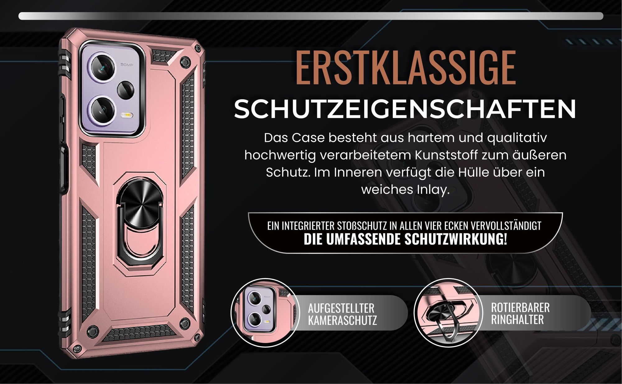 Handycase in Rosegold für Xiaomi Redmi Note 12 Pro 5G mit Kameraschutz