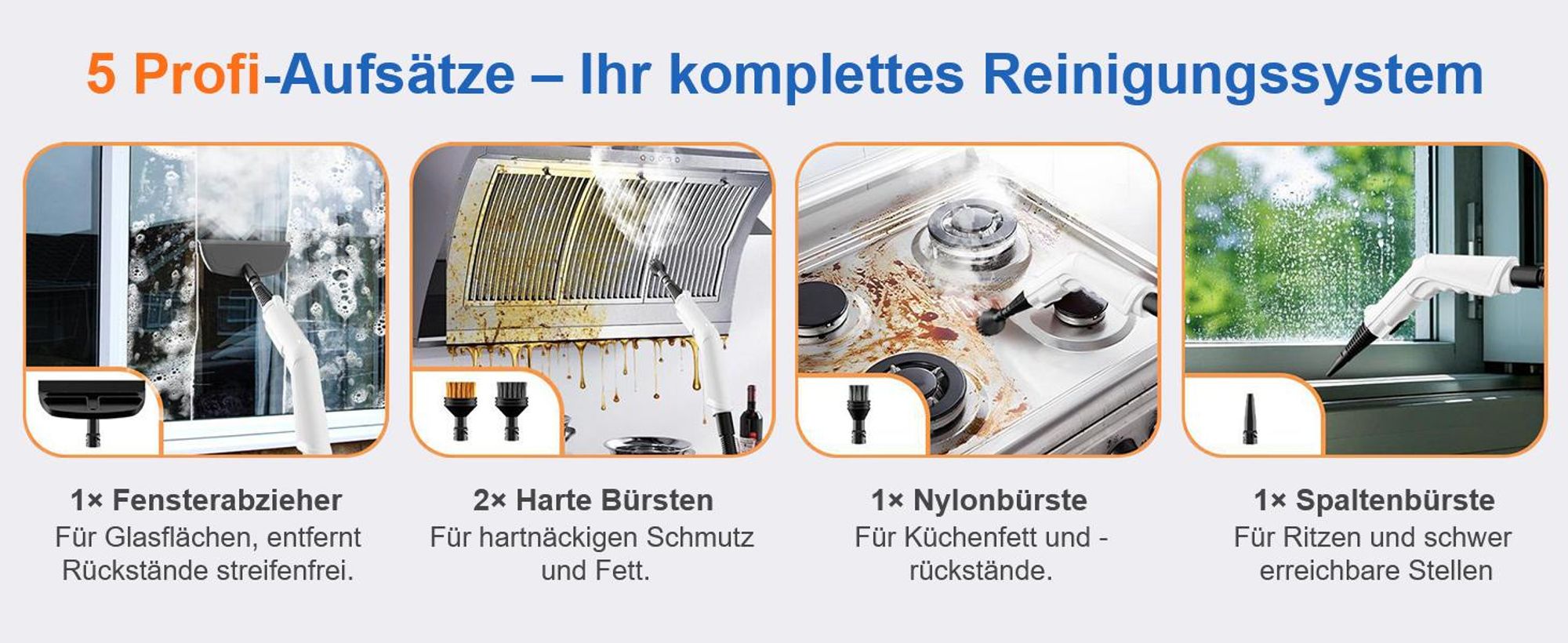 1500W Dampfreiniger mit 1,55L XL-Wassertank & 15s Aufheizung – Handdampfreiniger mit LED-Display & 4 Stufen – Tragbarer Hochdruck-Dampfreiniger 4 Bar