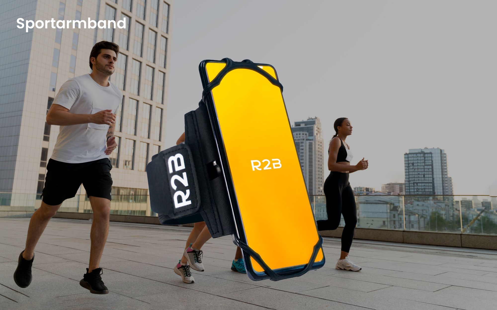 R2B Handyhalterung joggen - bis 6,5 Zoll- Sportarmband - Handytasche arm - Handy halterung sport – reflektierend - Schwarz
