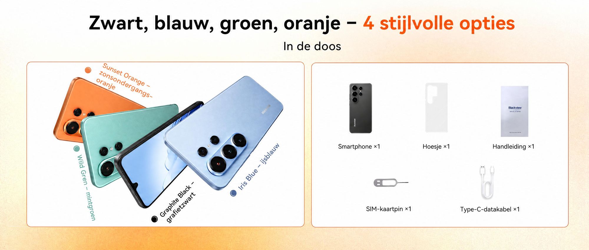 Blackview Wave 10C smartphone, zonder abonnement, Android 16, 6,88 inch, 120Hz, 1080p, Dual SIM, gezichtsherkenning, 5000 mAh, Gemini AI, DokeOS 5.0, 1080p, 4G