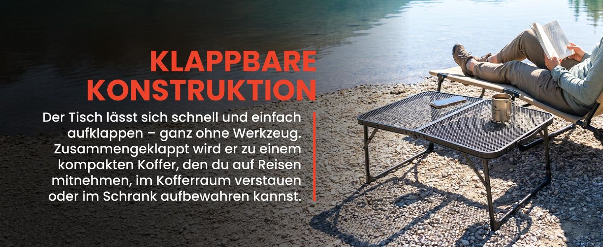 Campingtisch Klapptisch in Aluminium Gartentisch FLIP 60*40cm mit Koffer Schwarz