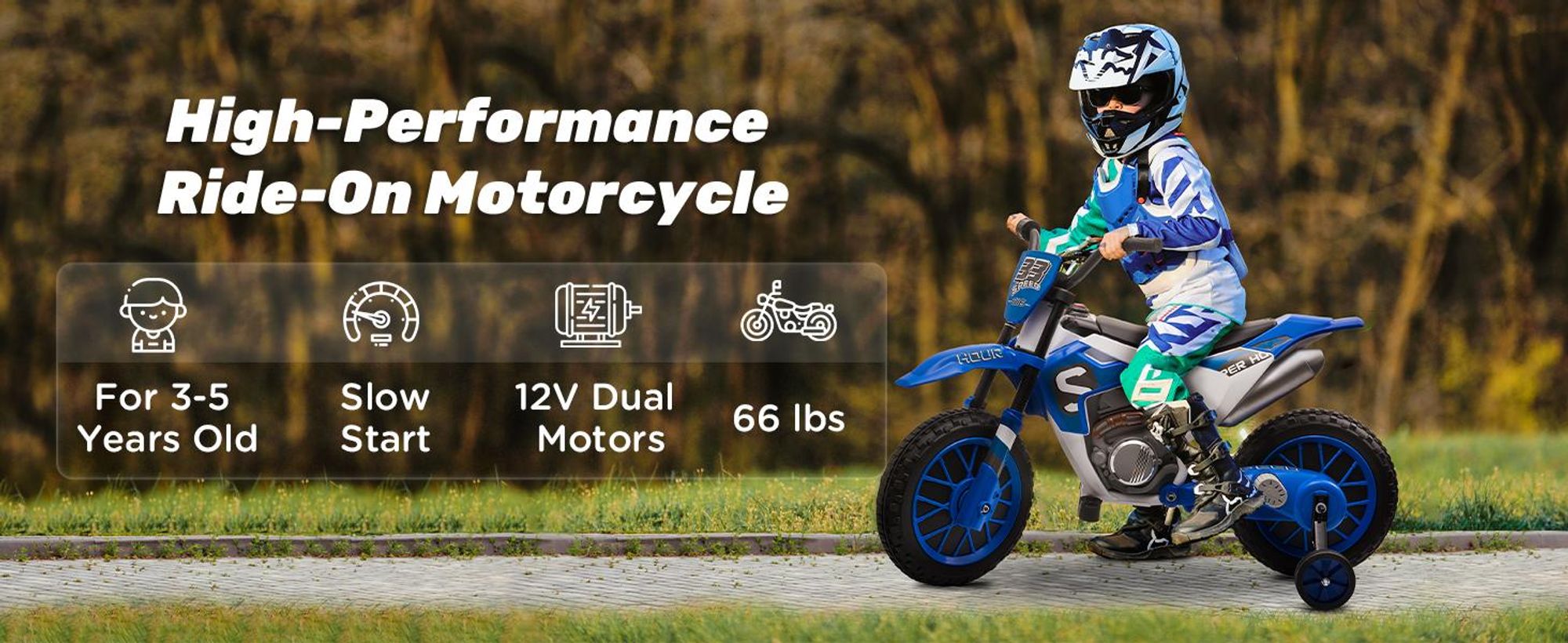 HOMCOM - Elektryczny motocykl dla dzieci, pojazd elektryczny dla dzieci, niebiesko-biały