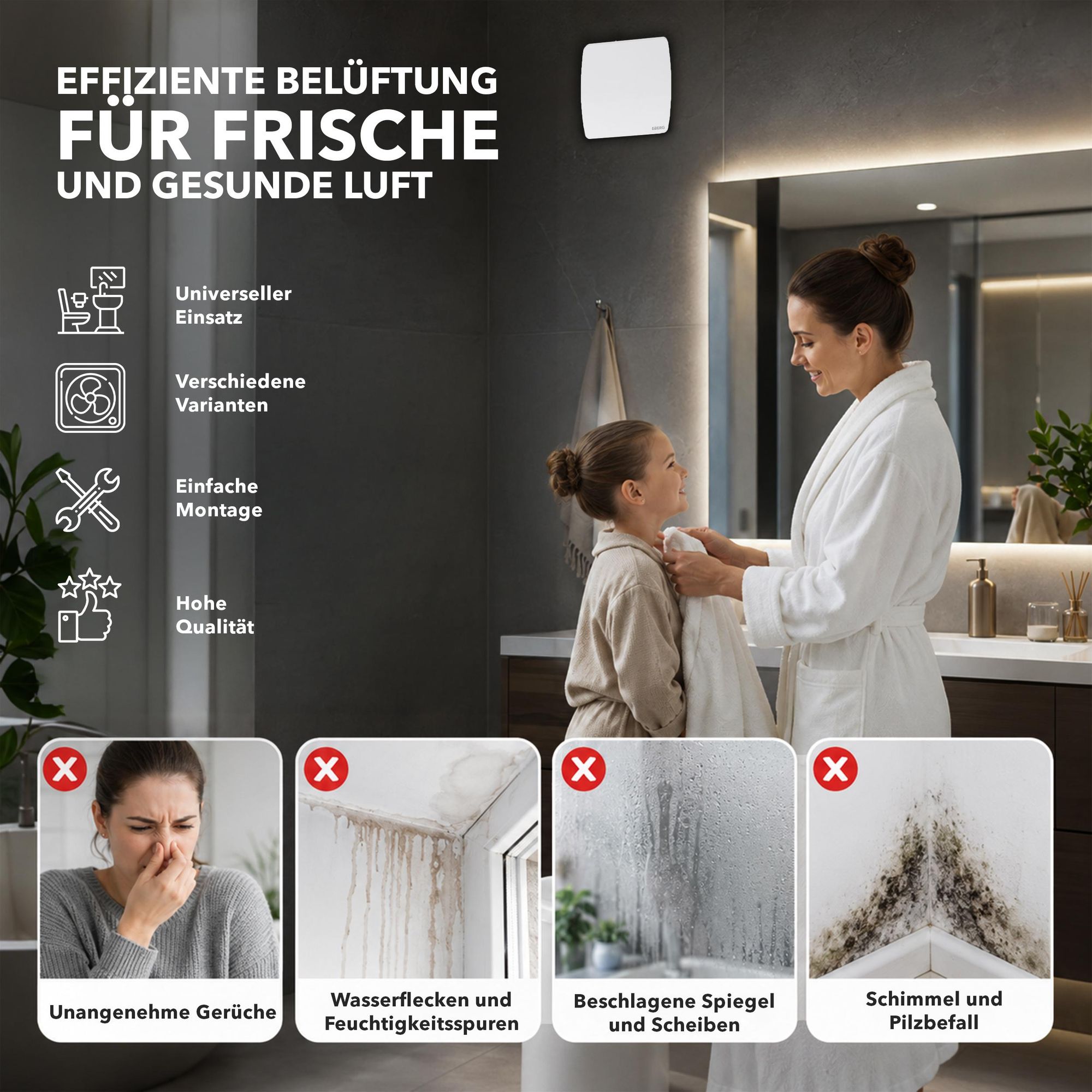 EBERG AXI 100 T Badlüfter 100 mm Timer Rückstauklappe Weiß