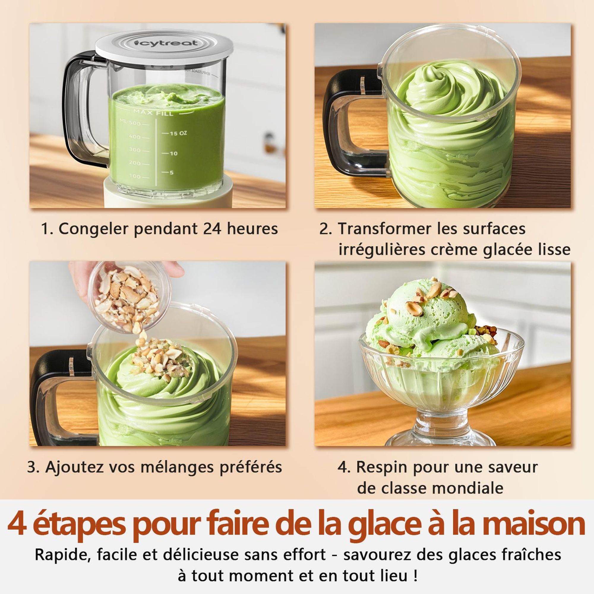 IcyTreat IC-1010 EU Sorbetière 12 en 1 - e CE Puissance 500 W Capacité 568 ml Inclus 3 récipients à glace en Tritan - Argent
