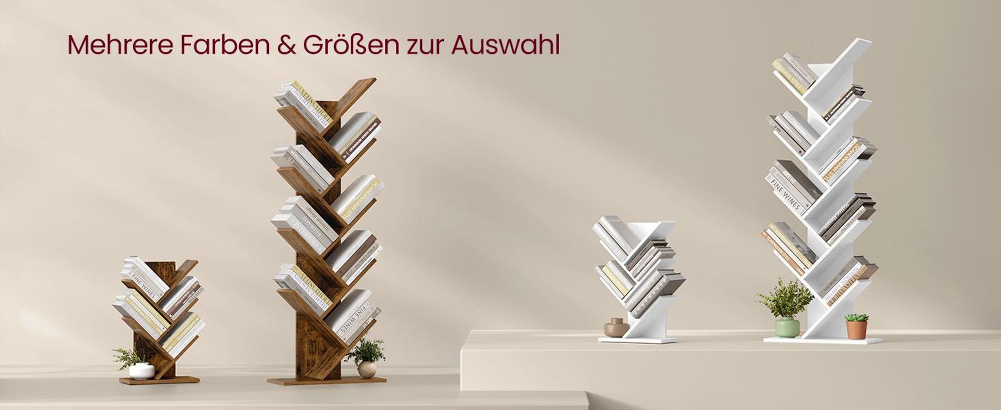 VASAGLE Bücherregal Baumform, Standregal 5 Ebenen, Eckregal platzsparend, Aufbewahrungsregal für Schlafzimmer, Wohnzimmer, Homeoffice