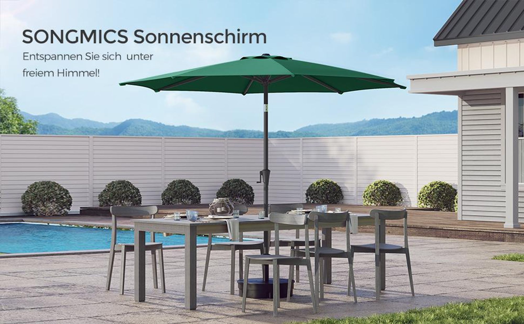 SONGMICS Sonnenschirm Ø300 cm UPF 50+ beidseitig um 30° knickbar