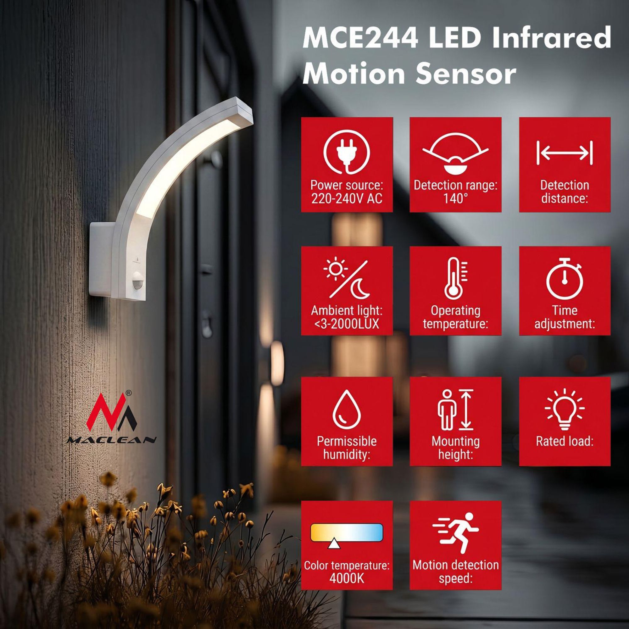 LED Lampe Leuchte IR-Bewegungsmelder Wandlampe Innen & Außen 750Lm 10W IP54