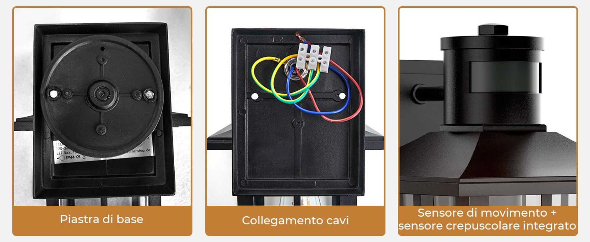 Lámpara exterior S'AFIELINA con sensor de movimiento, aplique de pared E27 para terraza, fachada, luz exterior negra, diseño vintage, juego de 2 unidades
