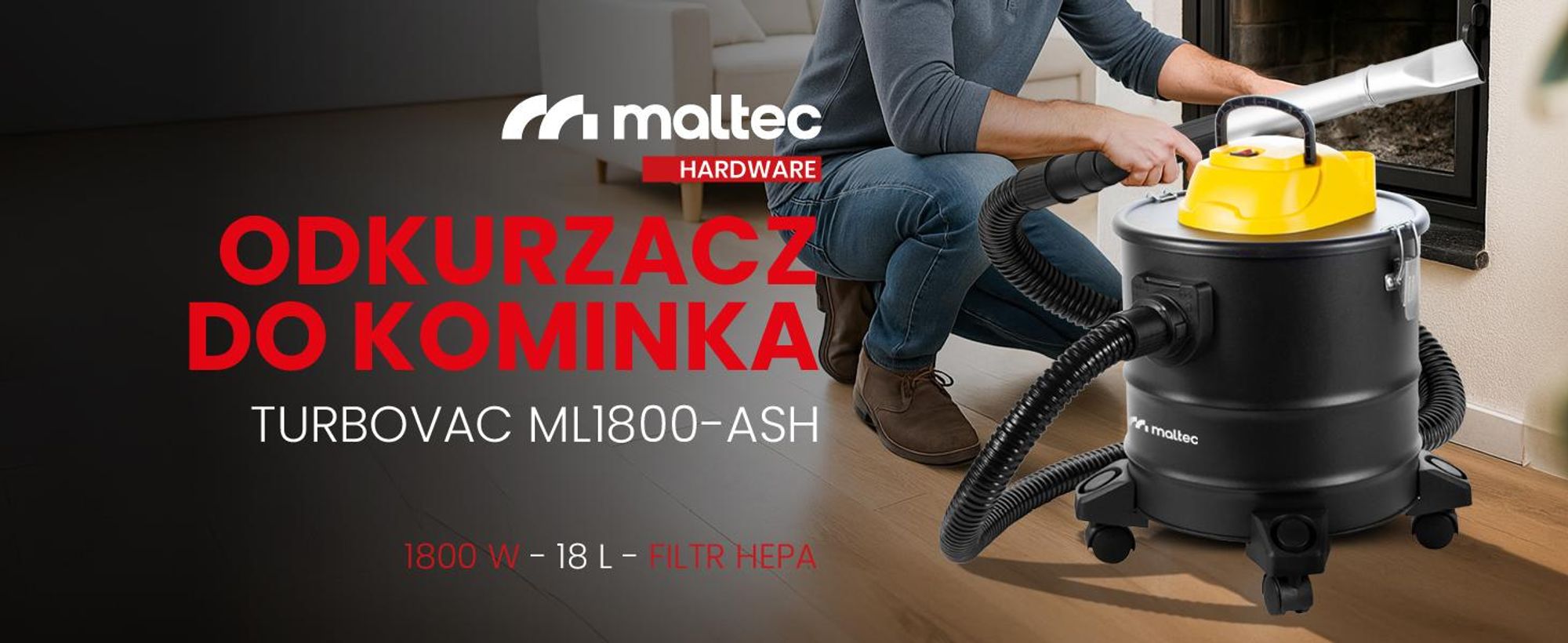 Odkurzacz do kominka popiołu przemysłowy 1800w 18l